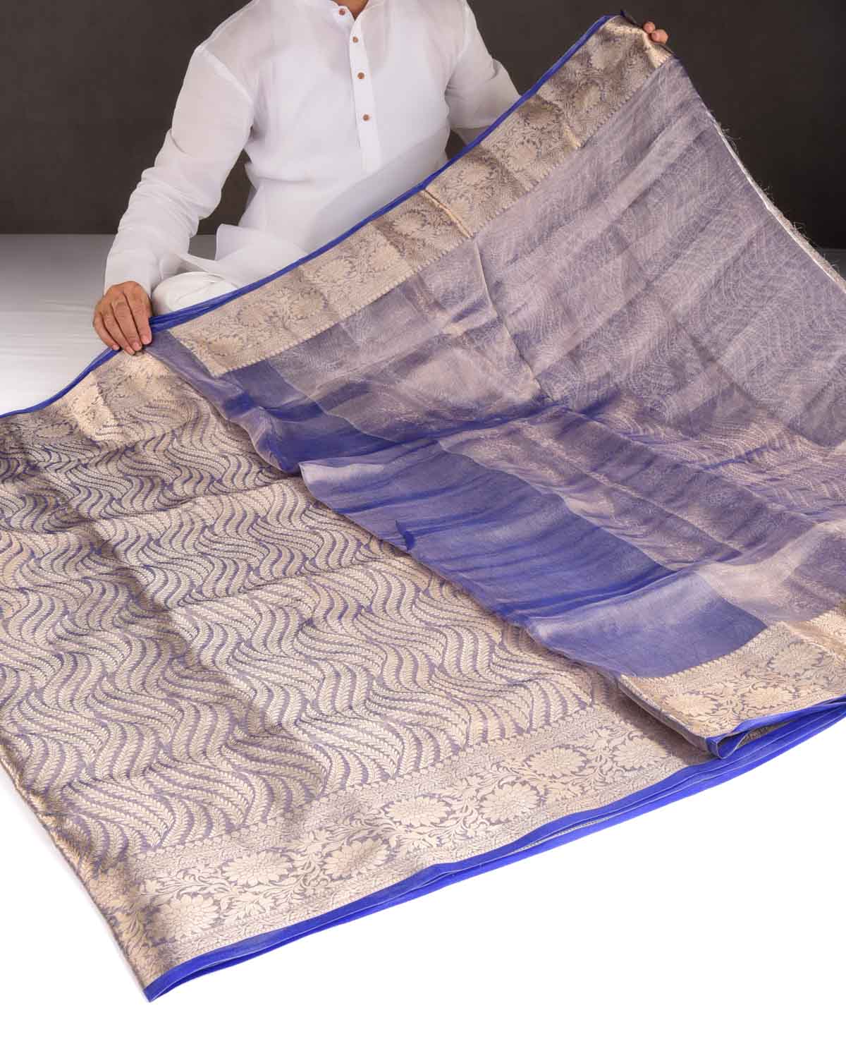 Metallic Mauve Gold Zari Jaal Brocade Woven Kora Tissue Banarasi Saree-HolyWeaves