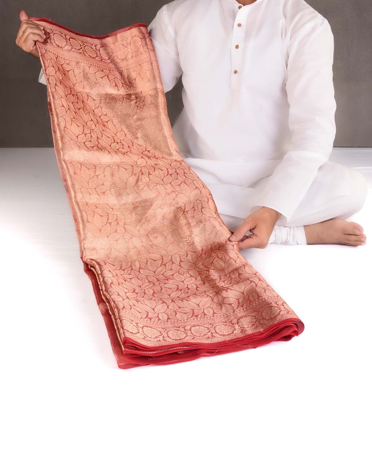 Metallic Mauve Gold Zari Jaal Brocade Woven Kora Tissue Banarasi Saree-HolyWeaves