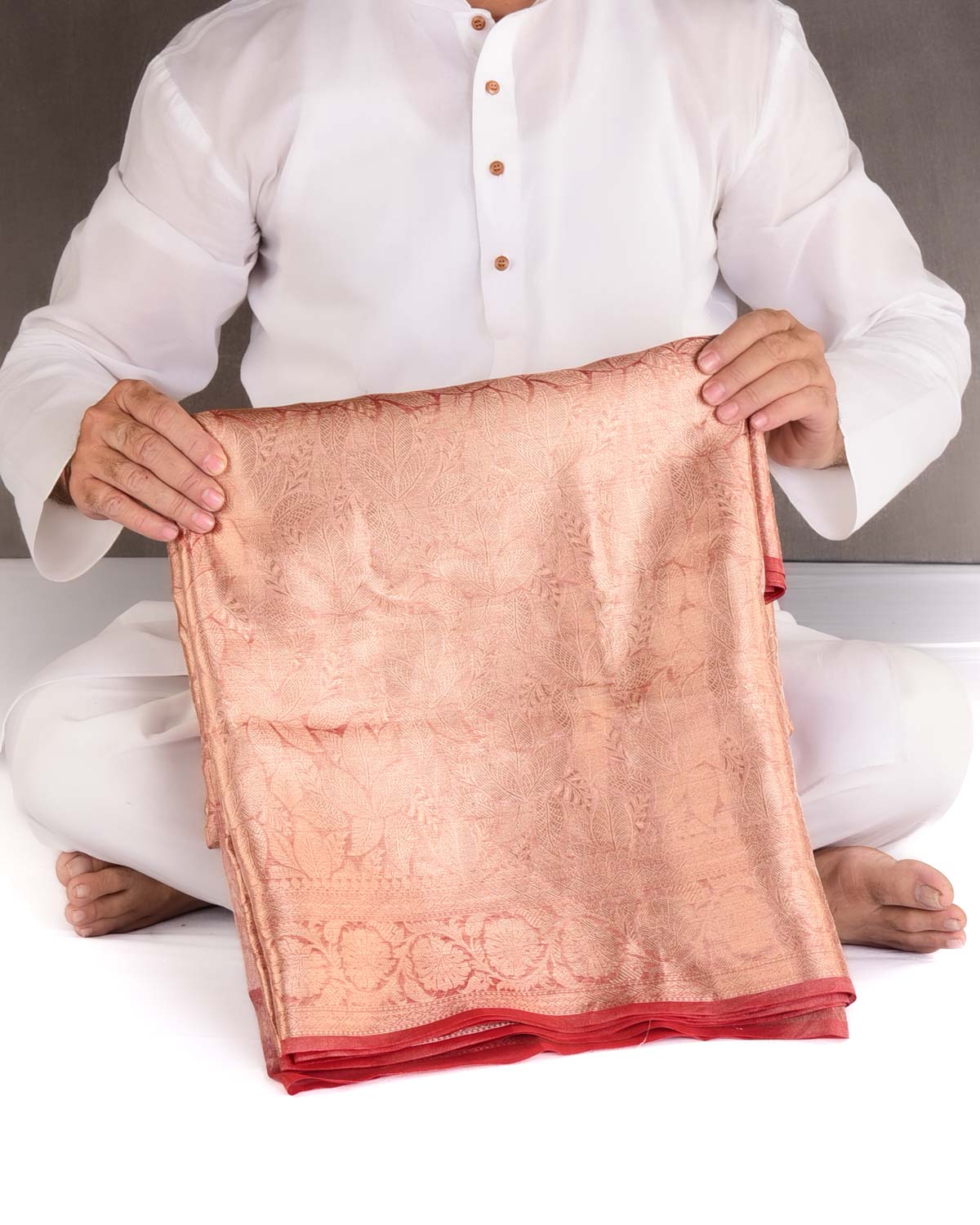 Metallic Mauve Gold Zari Jaal Brocade Woven Kora Tissue Banarasi Saree-HolyWeaves