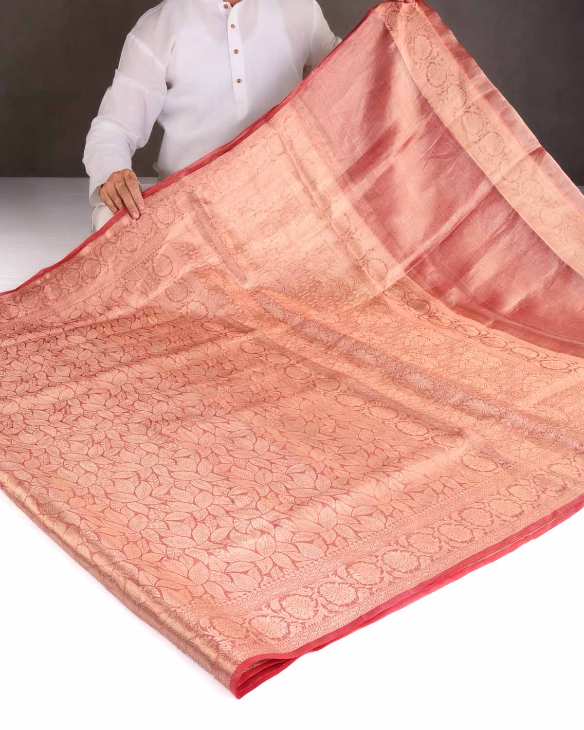 Metallic Mauve Gold Zari Jaal Brocade Woven Kora Tissue Banarasi Saree-HolyWeaves