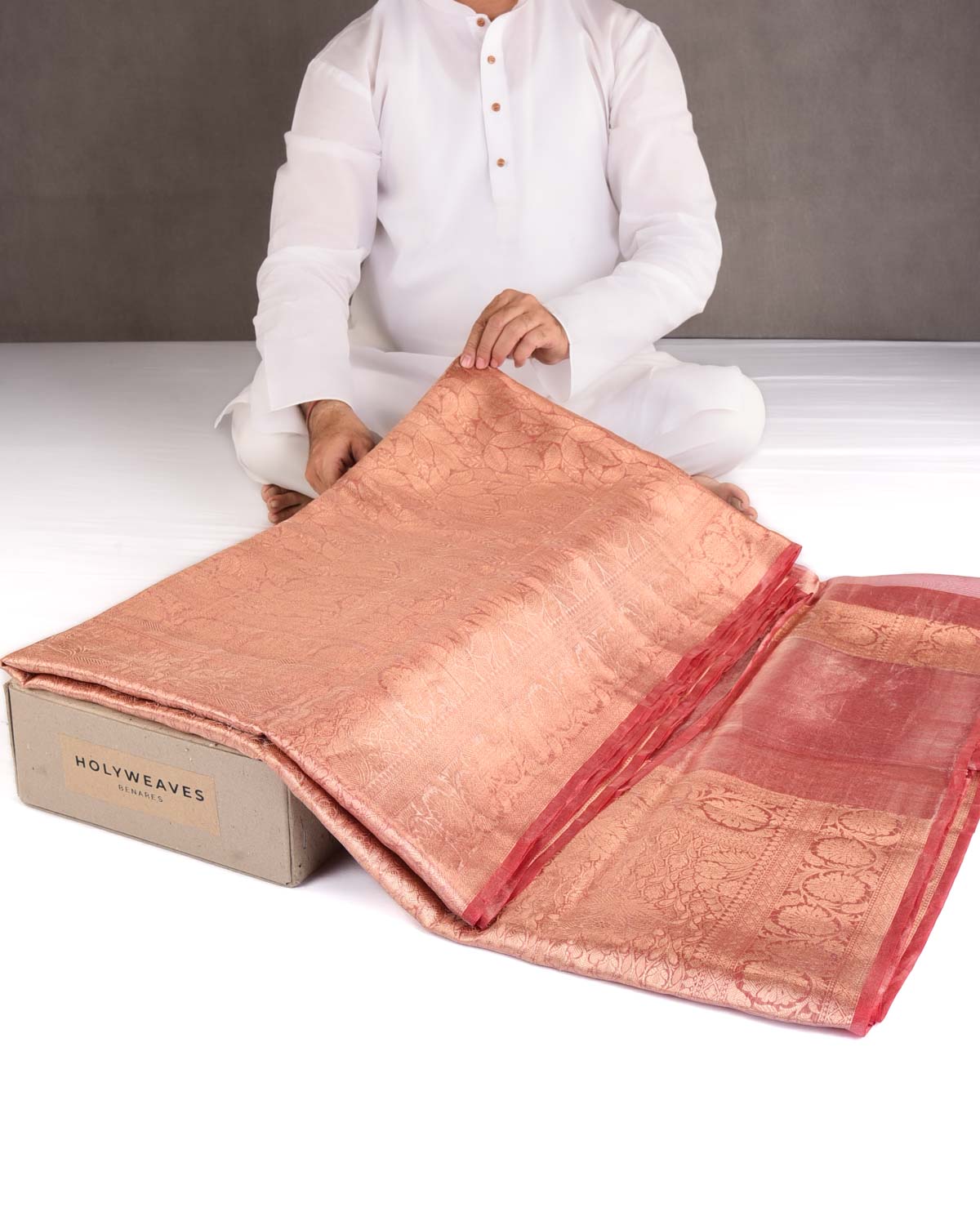 Metallic Mauve Gold Zari Jaal Brocade Woven Kora Tissue Banarasi Saree-HolyWeaves