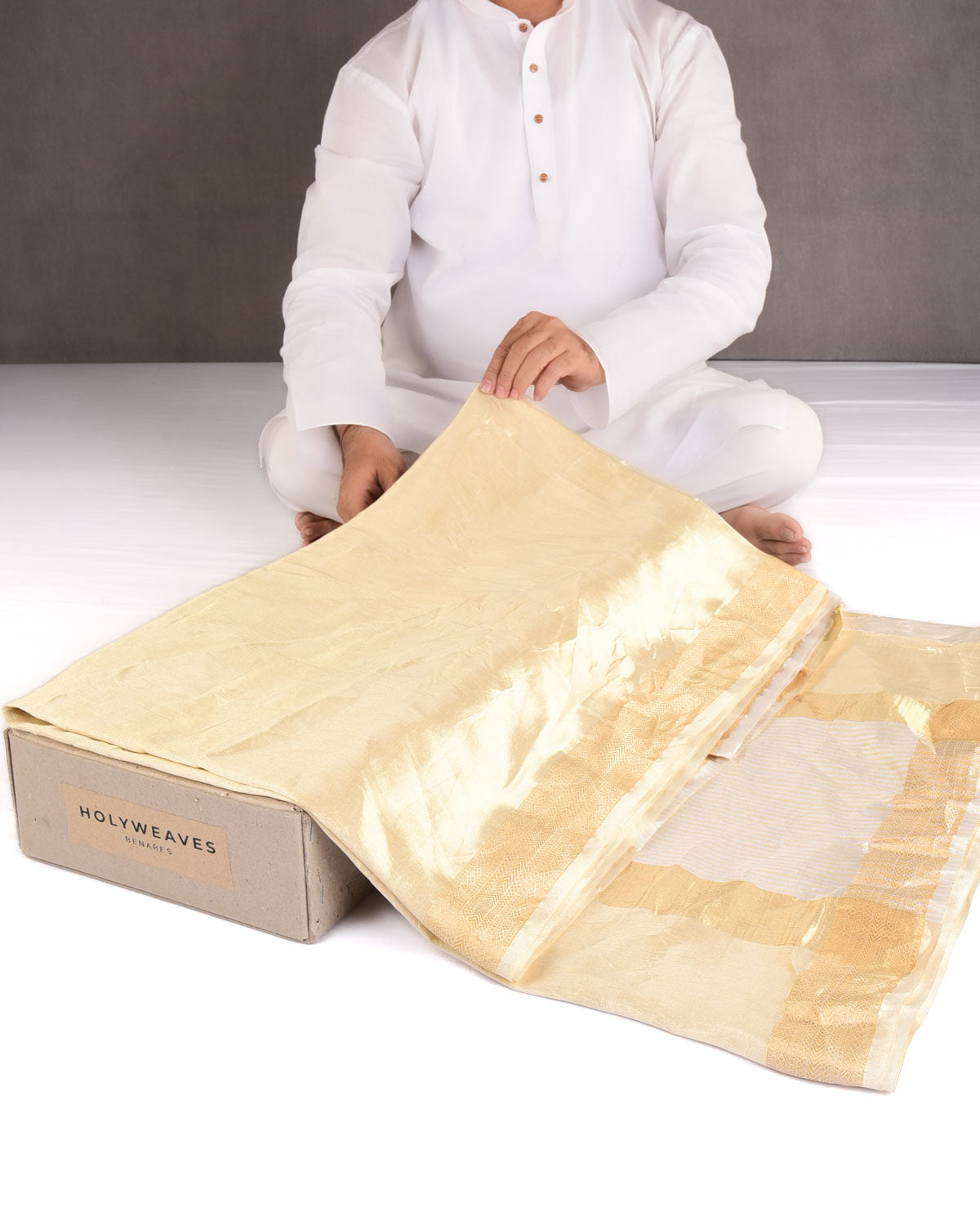 Metallic Gold Brocade Woven Tissue Banarasi Saree-HolyWeaves