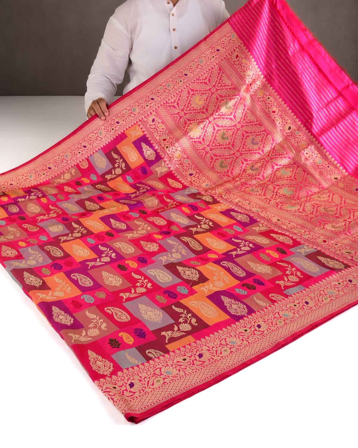 Multi-color Color Block Rangkaat Kadhuan Brocade Handwoven Katan Silk Banarasi Saree-HolyWeaves