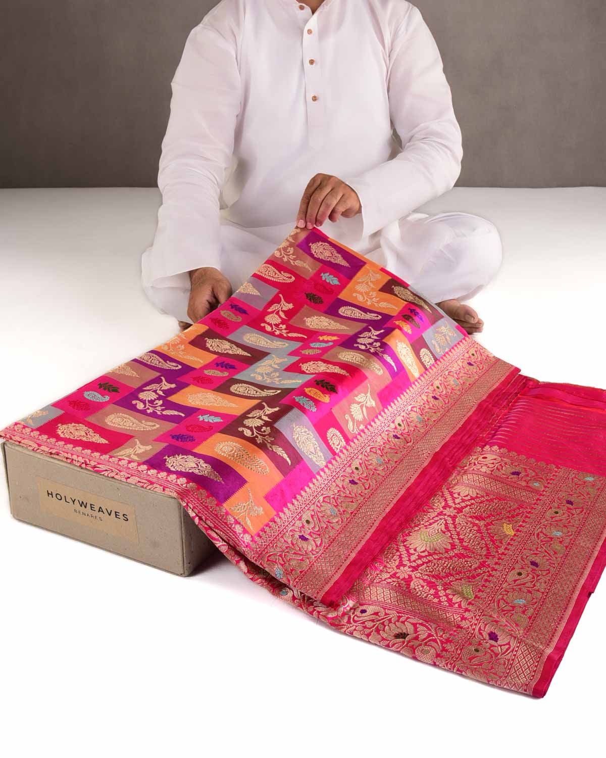 Multi-color Color Block Rangkaat Kadhuan Brocade Handwoven Katan Silk Banarasi Saree-HolyWeaves