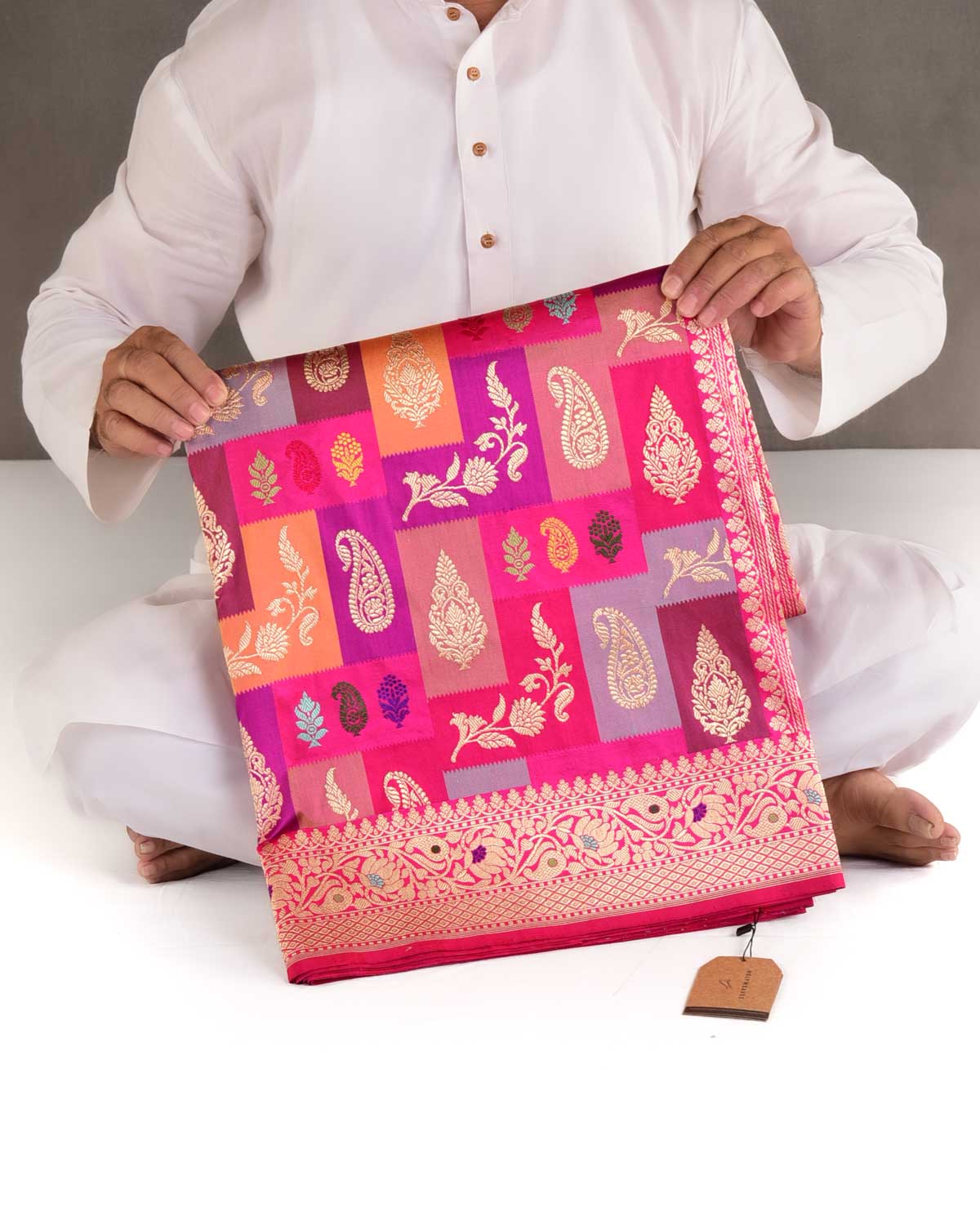 Multi-color Color Block Rangkaat Kadhuan Brocade Handwoven Katan Silk Banarasi Saree-HolyWeaves