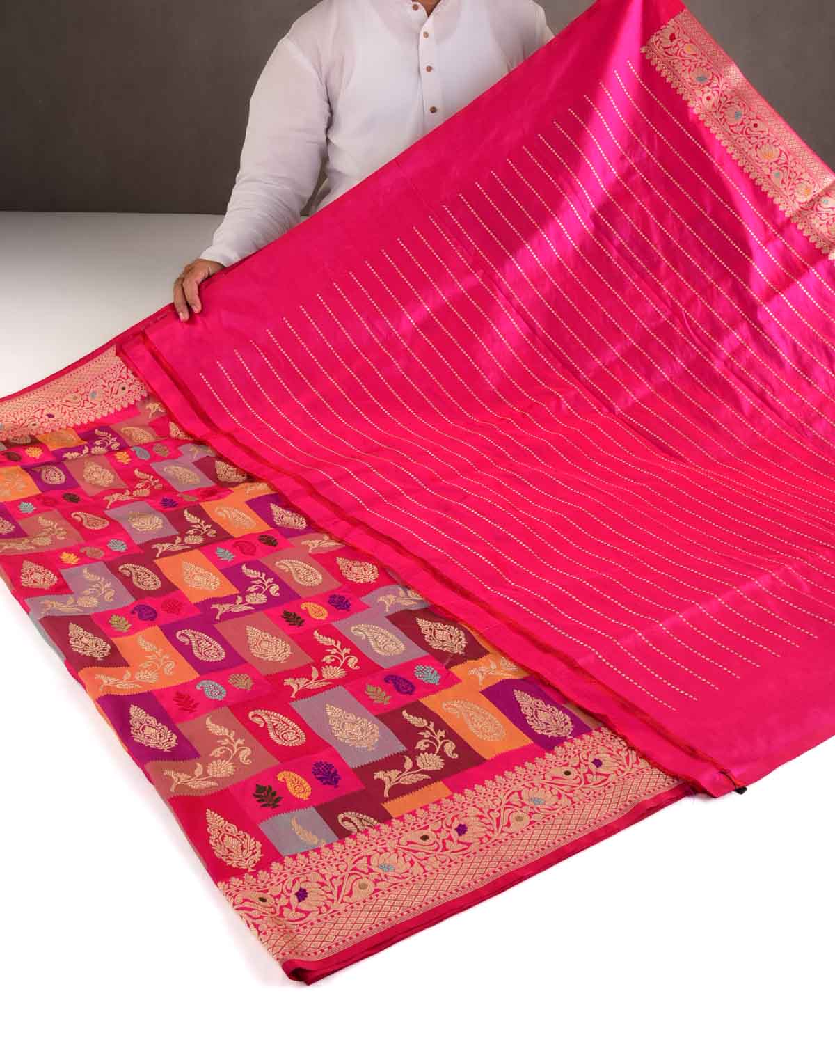 Multi-color Color Block Rangkaat Kadhuan Brocade Handwoven Katan Silk Banarasi Saree-HolyWeaves