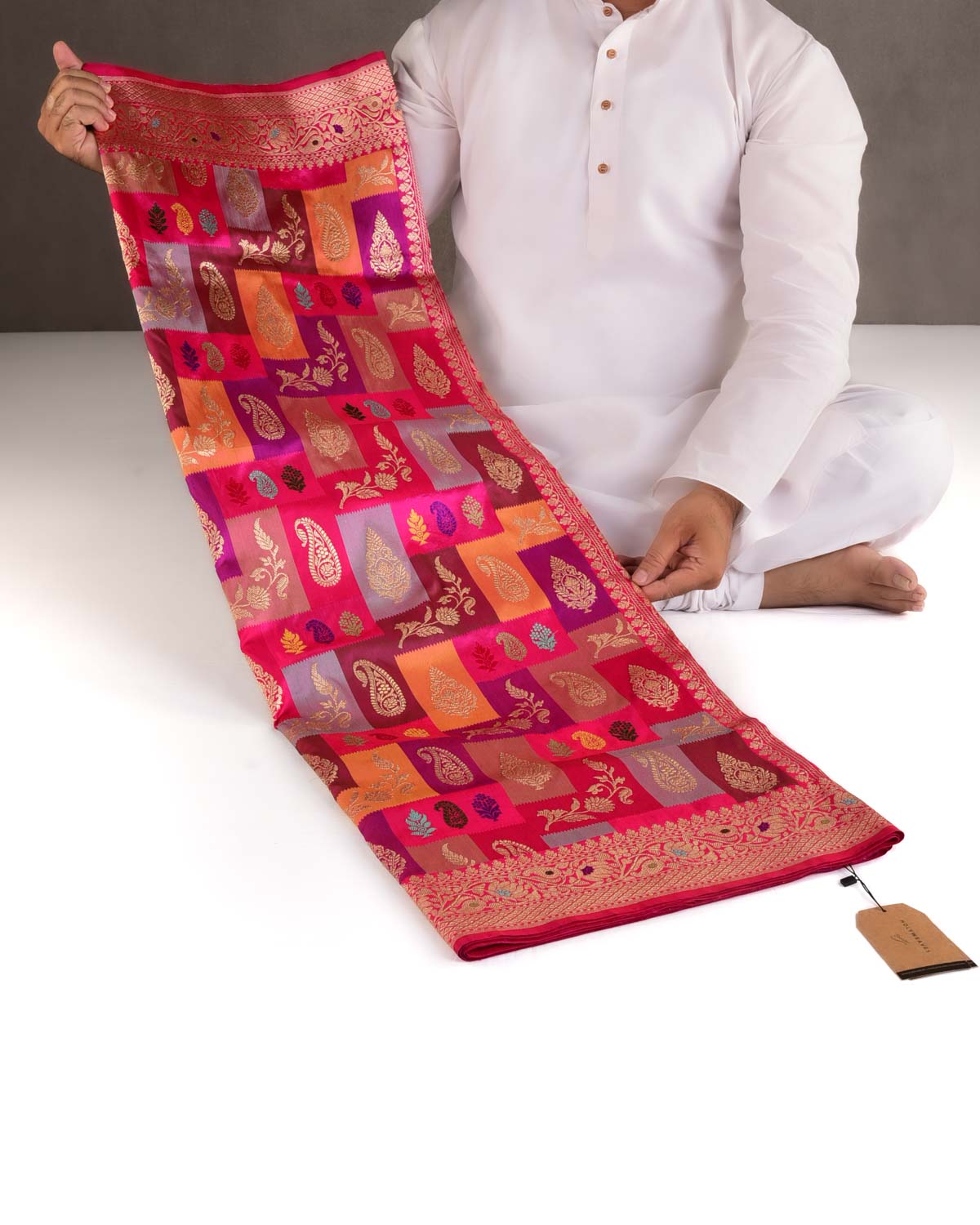 Multi-color Color Block Rangkaat Kadhuan Brocade Handwoven Katan Silk Banarasi Saree-HolyWeaves