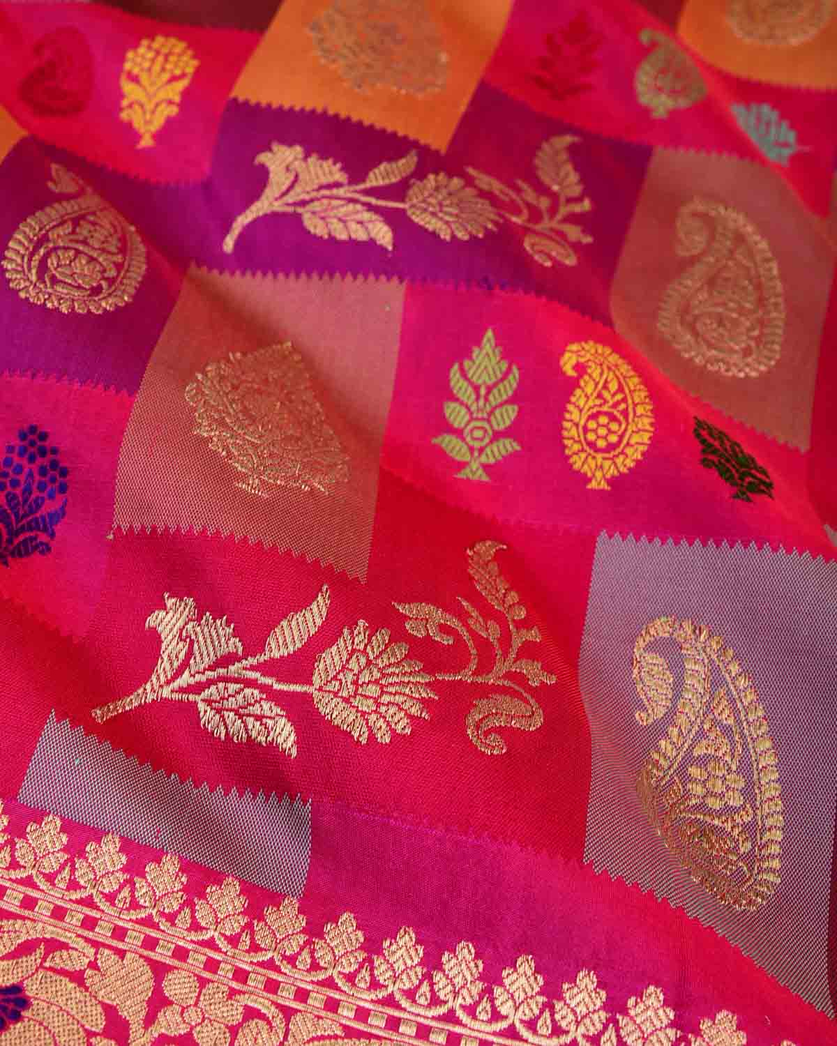 Multi-color Color Block Rangkaat Kadhuan Brocade Handwoven Katan Silk Banarasi Saree-HolyWeaves