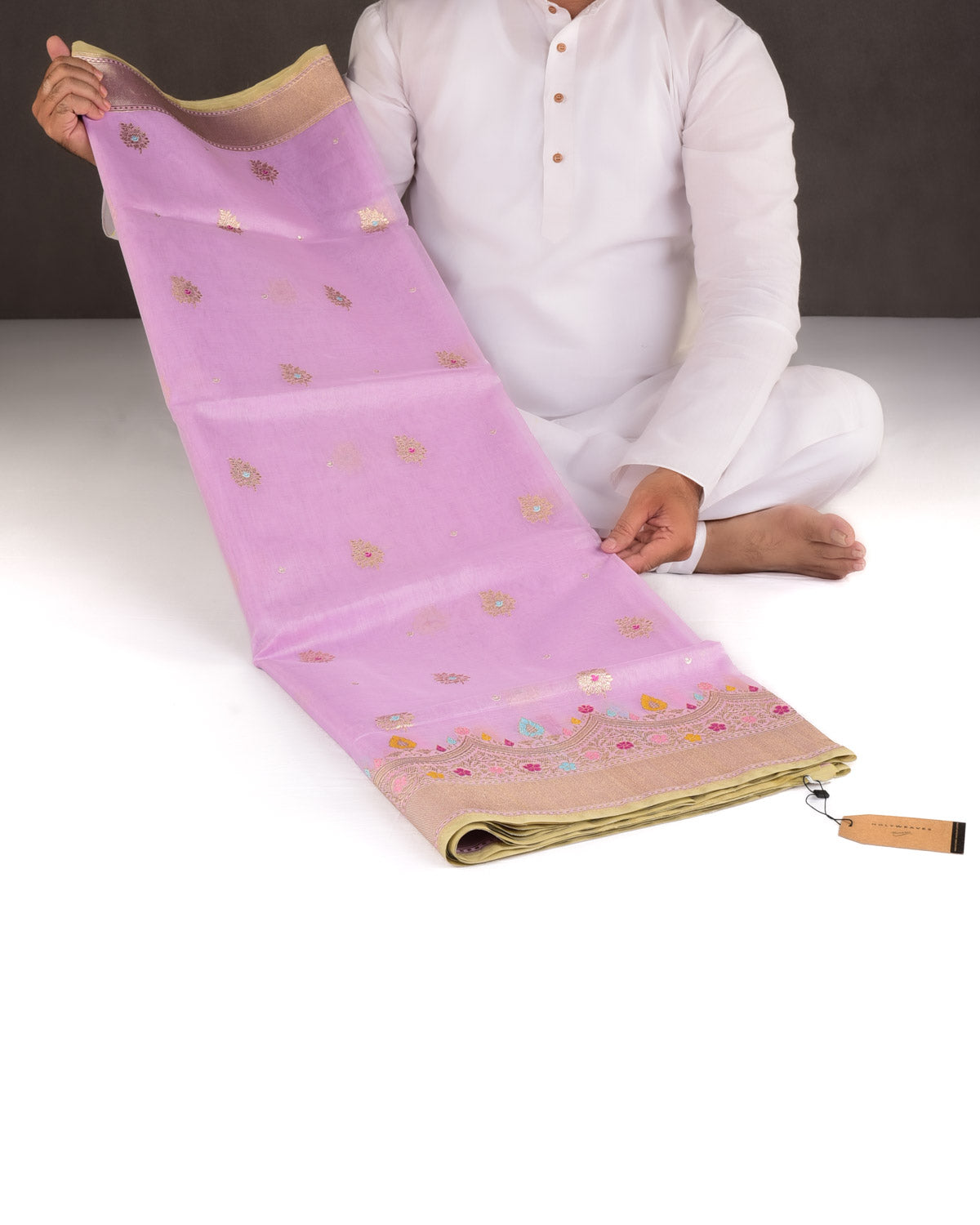 Mauve Gold Zari And Meena Buti Kadhuan Brocade Handwoven Kora Banarasi Saree-HolyWeaves