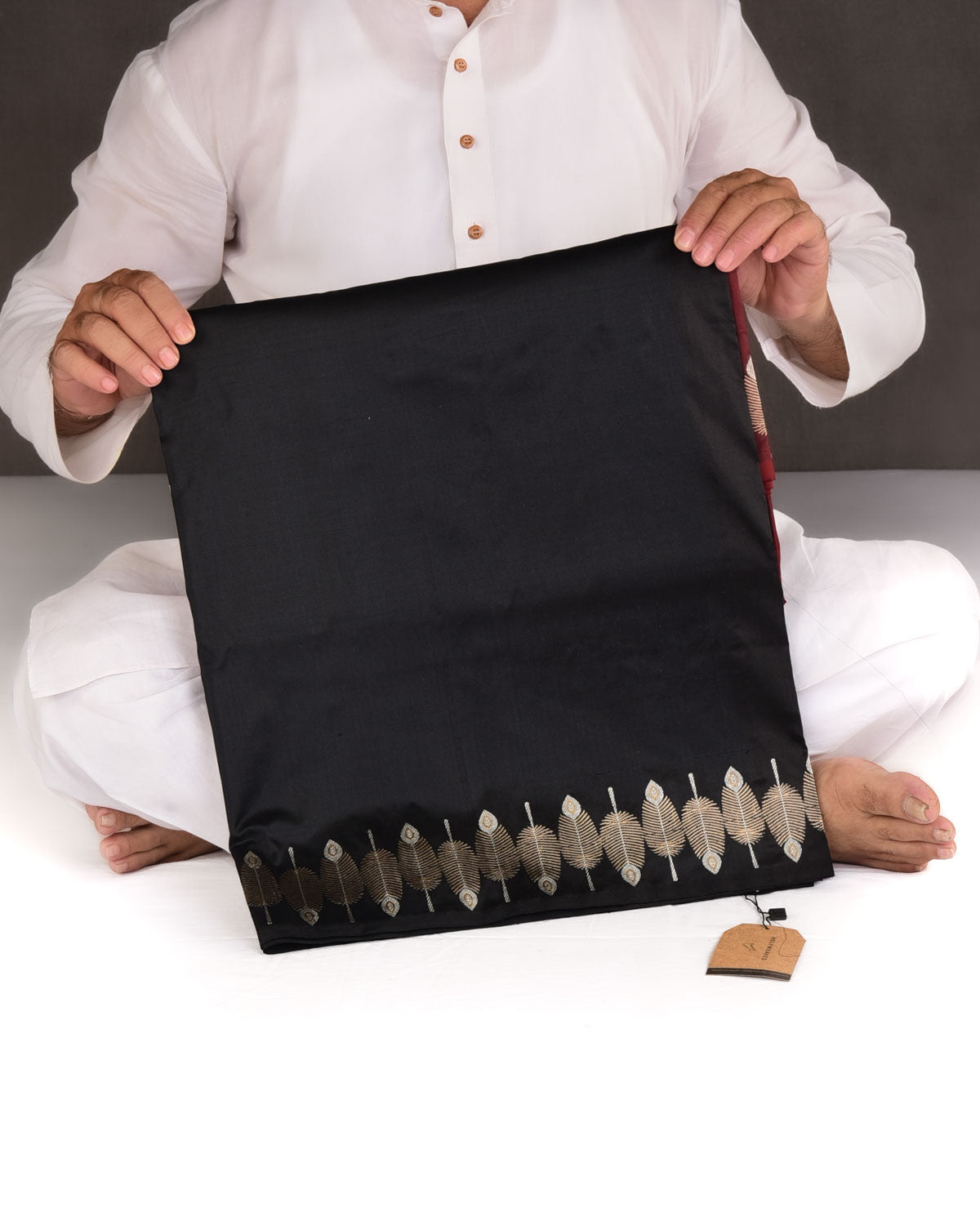 Maroon Black Gold & Silver Zari Feathers Split-Tone Kadhuan Brocade Handwoven Katan Silk Banarasi Saree-HolyWeaves