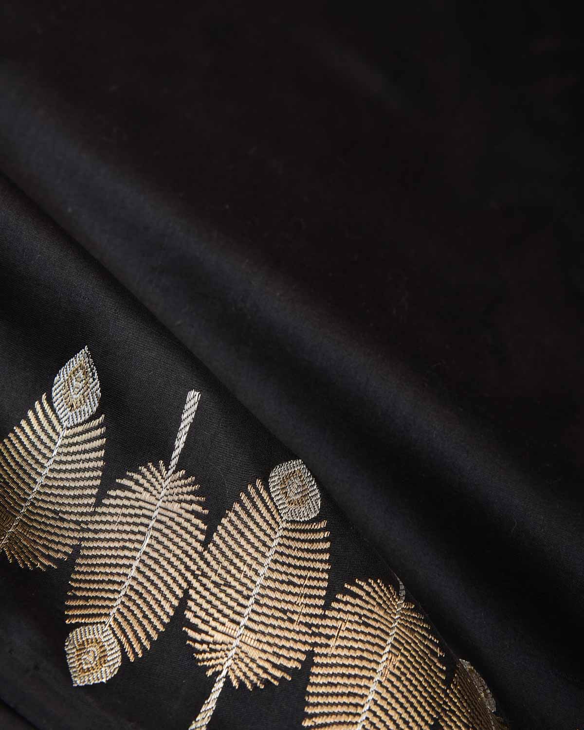 Maroon Black Gold & Silver Zari Feathers Split-Tone Kadhuan Brocade Handwoven Katan Silk Banarasi Saree-HolyWeaves