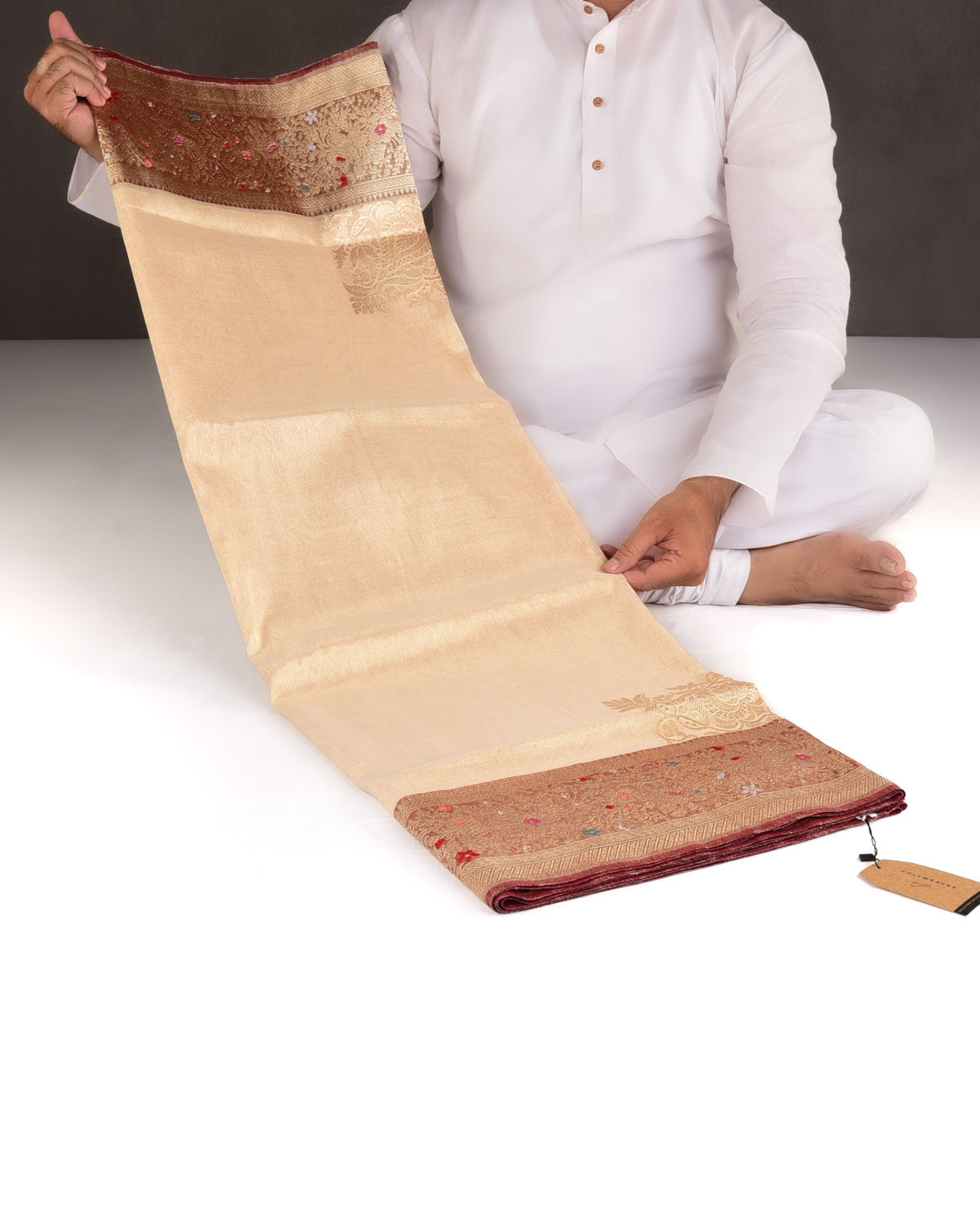 Metallic Gold Ektara Kadhuan Brocade Handwoven Cotton Tissue Banarasi Saree-HolyWeaves