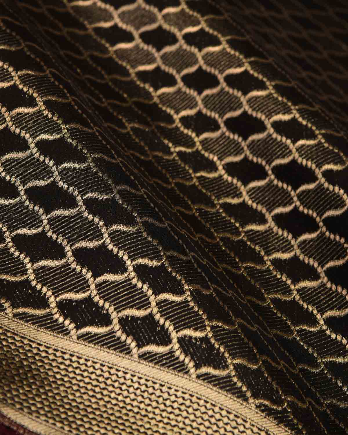 Metallic Black Moroccon Grids Brocade Handwoven Katan Silk Banarasi Saree-HolyWeaves