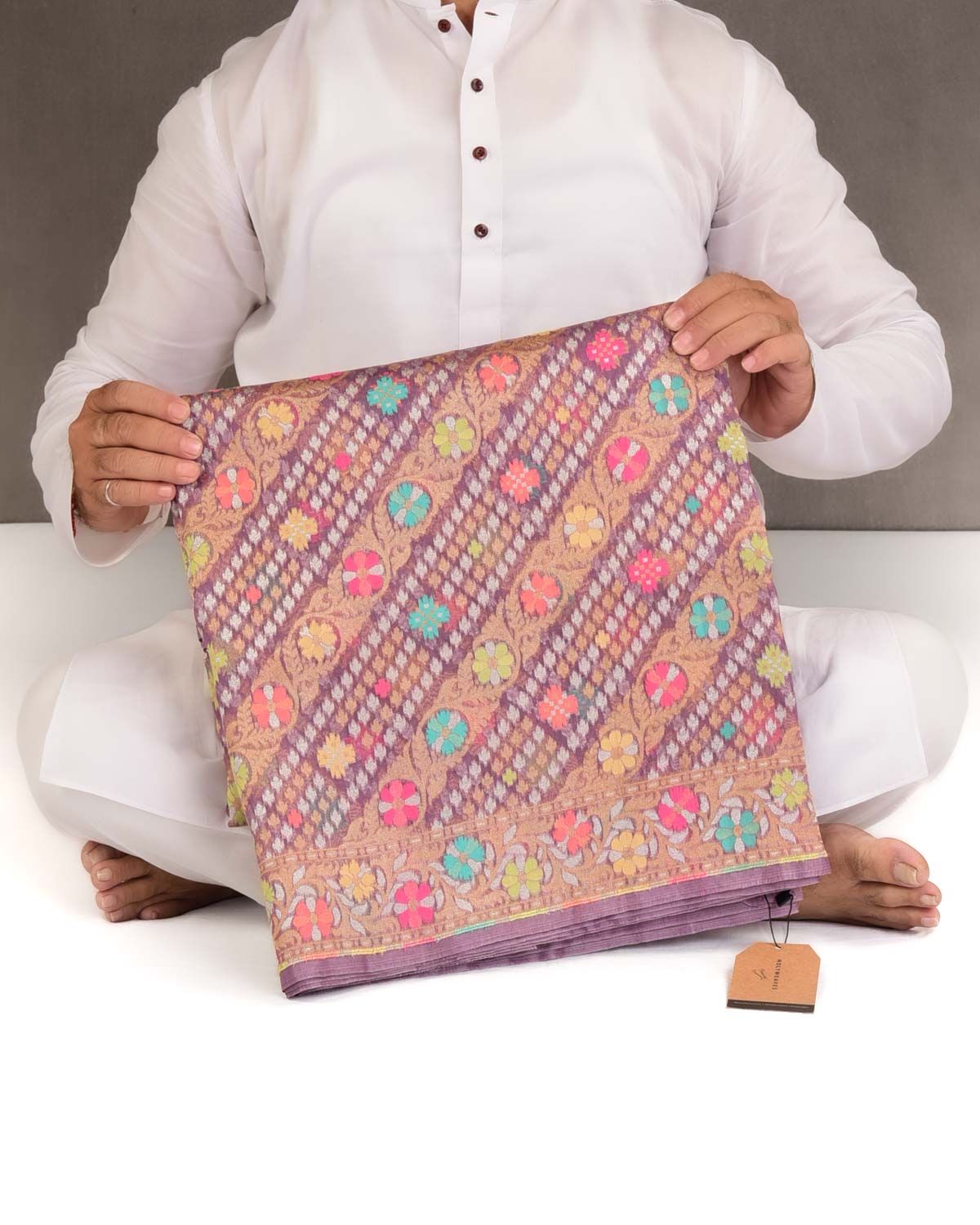 Mauve Gold, Silver Zari & Meenekari Cutwork Brocade Handwoven Kora Silk Banarasi Saree with Koniya Buta-HolyWeaves