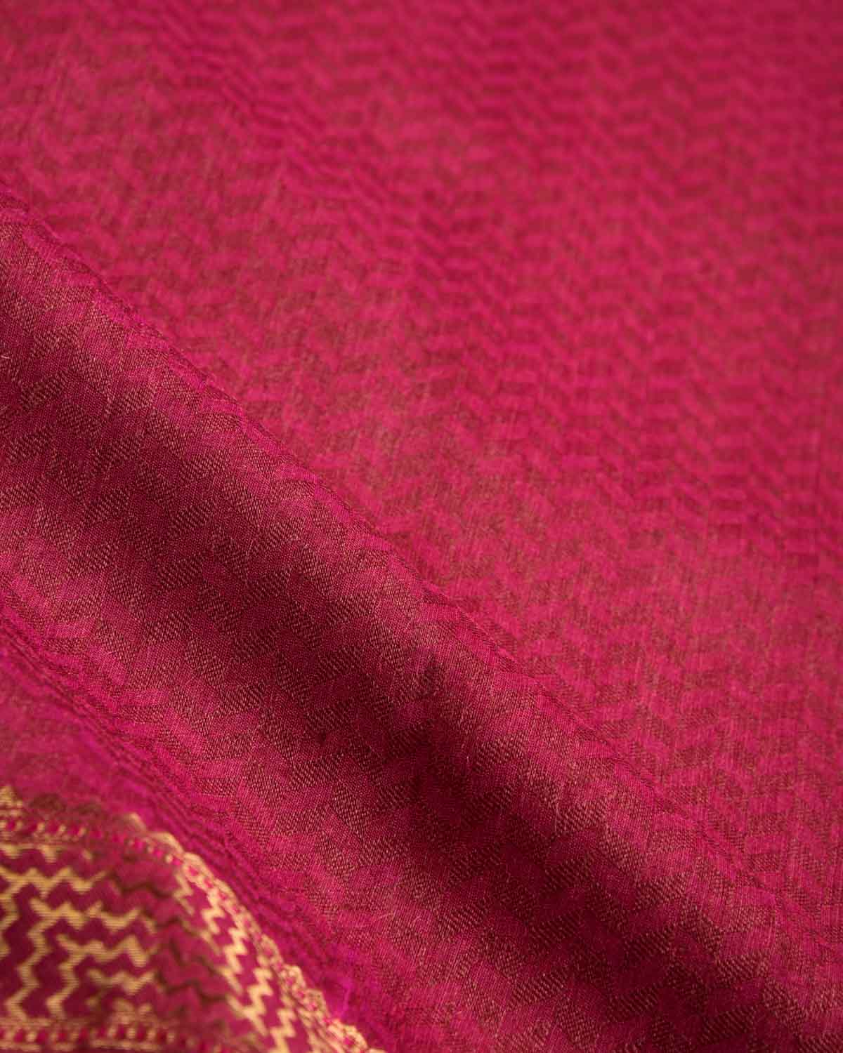 Magenta Watermark Herring Bone Tanchoi Handwoven Muga Silk Banarasi Saree-HolyWeaves