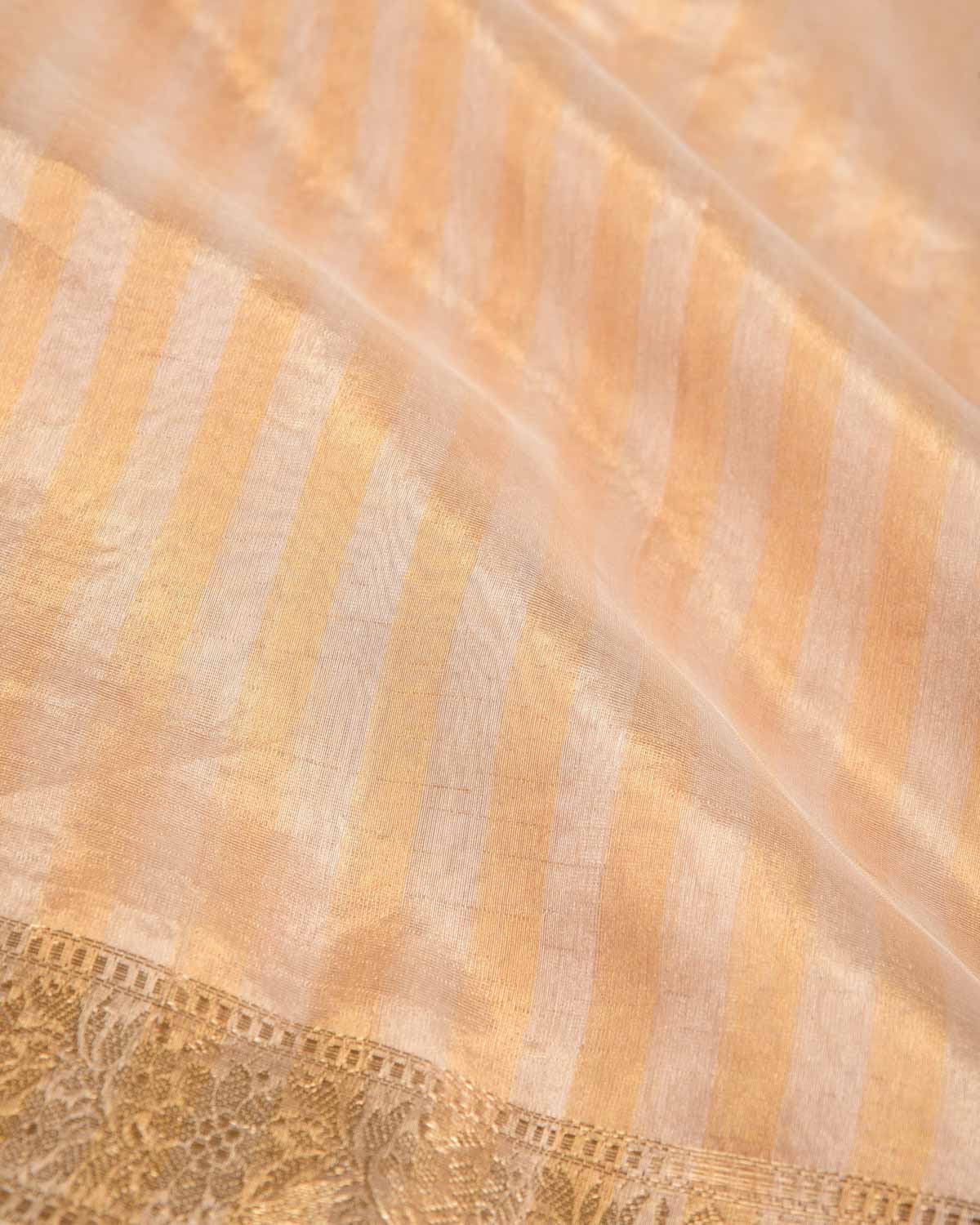 Metallic Gold & Silver Zari Stripes Woven Tissue Banarasi Saree-HolyWeaves