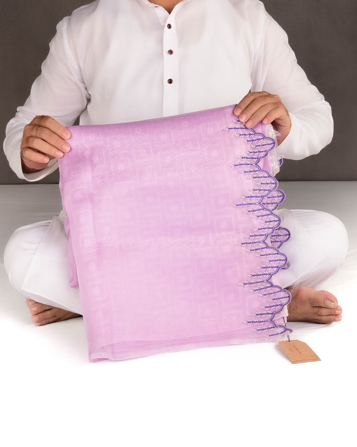 Mauve Hand-Embroidered Kora Silk Saree-HolyWeaves