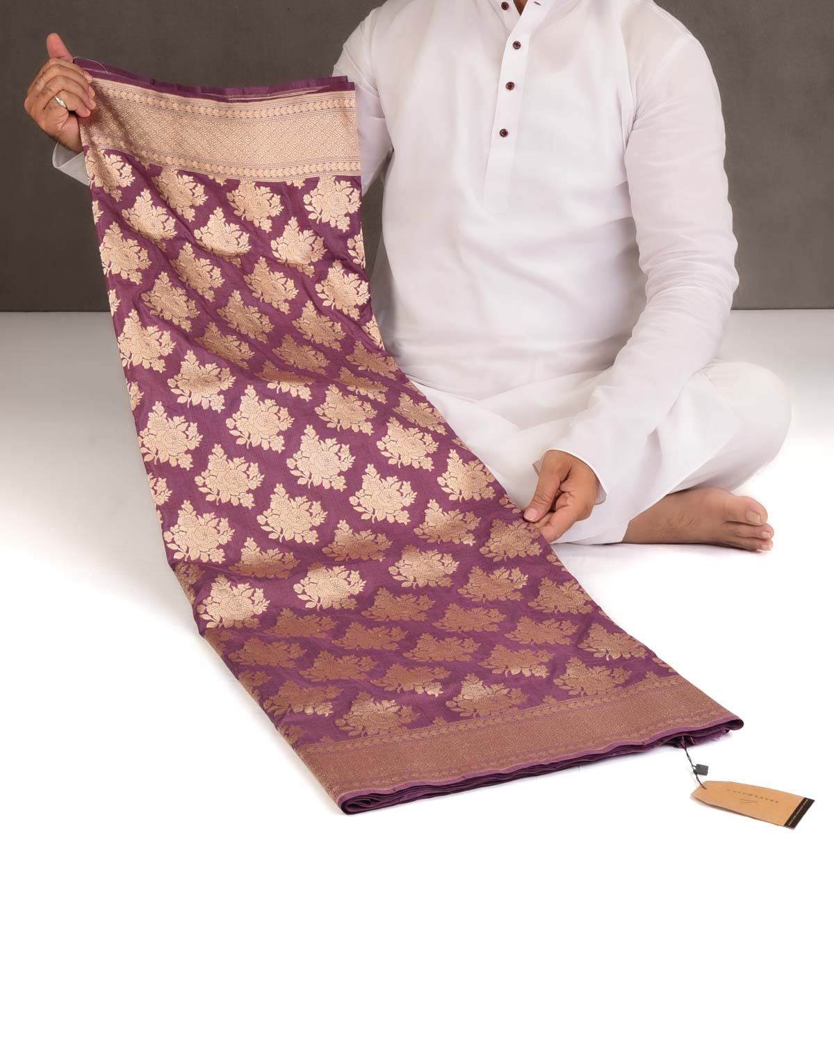 Grape Mauve Gold Zari Gulab Buta Cutwork Brocade Handwoven Katan Silk Banarasi Saree-HolyWeaves