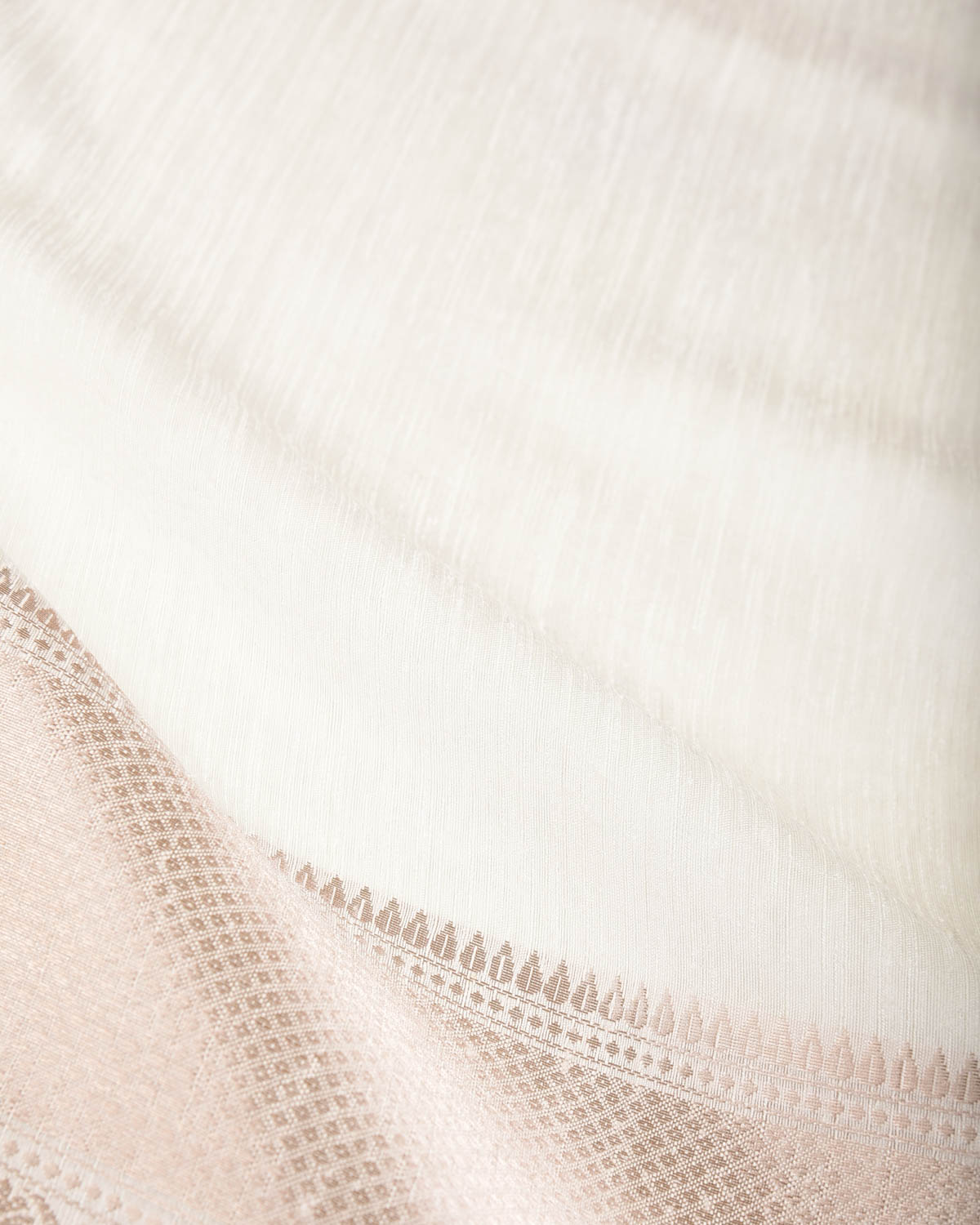 Ivory White Slub Textured Brocade Woven Poly Cotton Dupion Banarasi Saree with Gold Zari Border Pallu-HolyWeaves