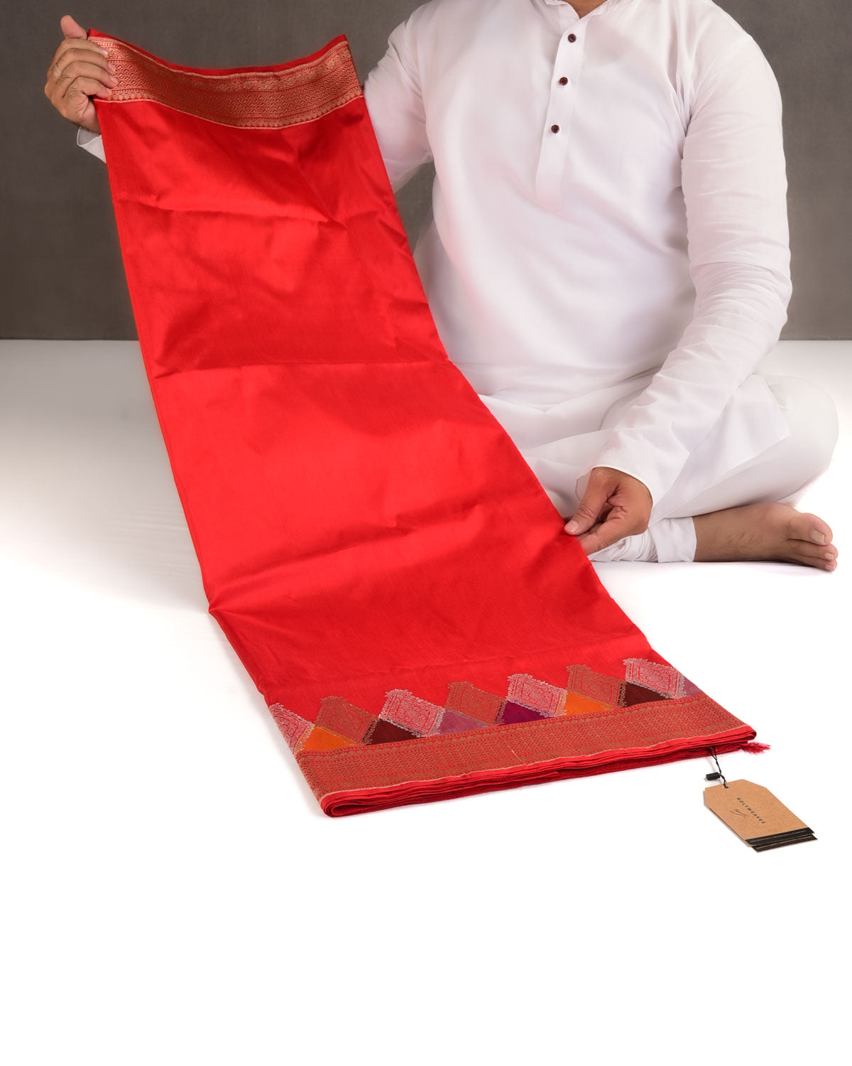 Bridal Red Gold & Silver Zari & Meenekari Kadhuan Brocade Handwoven Katan Silk Banarasi Saree-HolyWeaves