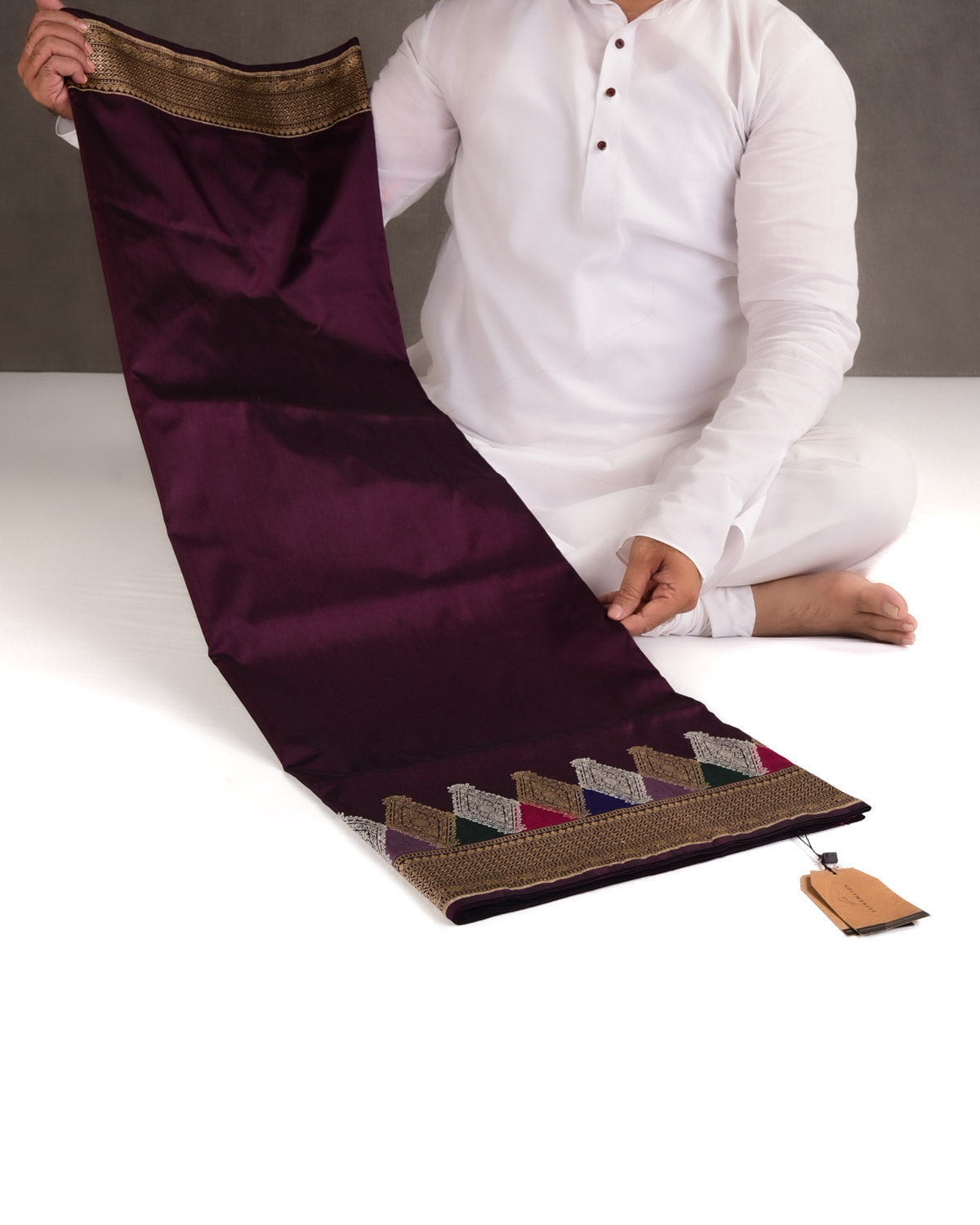 Sangria Purple Gold & Silver Zari & Meenekari Kadhuan Brocade Handwoven Katan Silk Banarasi Saree-HolyWeaves