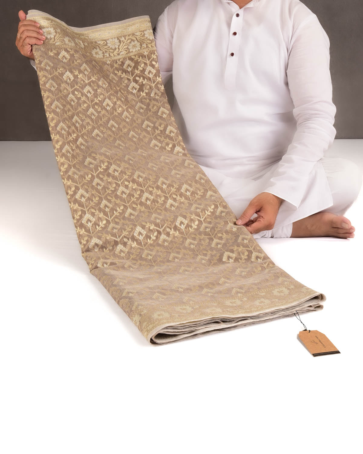 Brown Gold Zari & Resham Cutwork Brocade Woven Art Cotton Silk Banarasi Saree-HolyWeaves