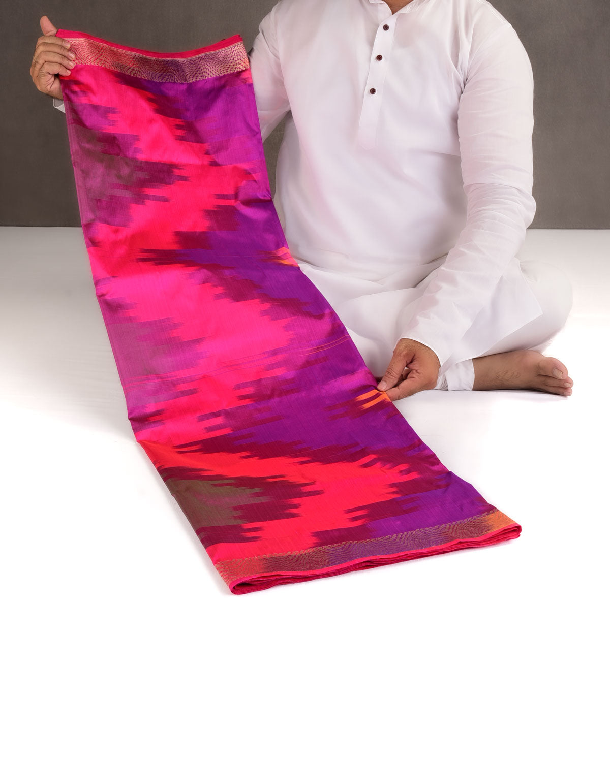 Rainbow Pink Kadhuan Brocade Handwoven Katan Silk Banarasi Saree-HolyWeaves