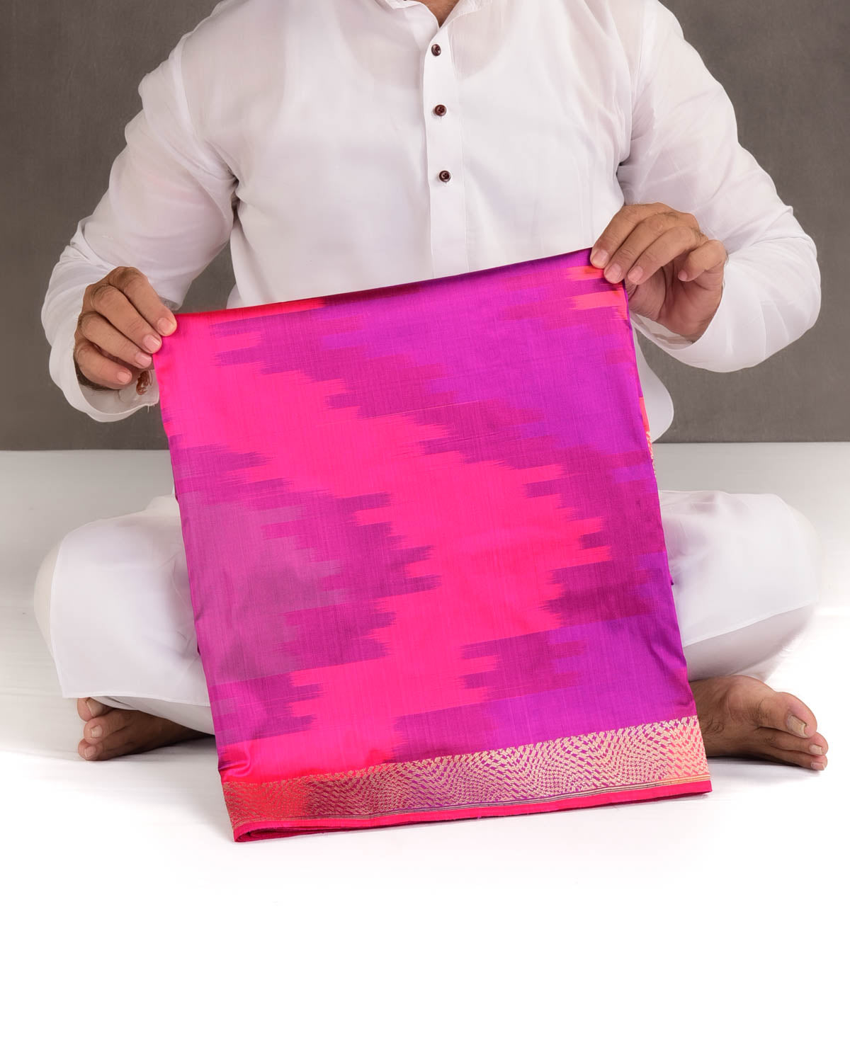 Rainbow Pink Kadhuan Brocade Handwoven Katan Silk Banarasi Saree-HolyWeaves