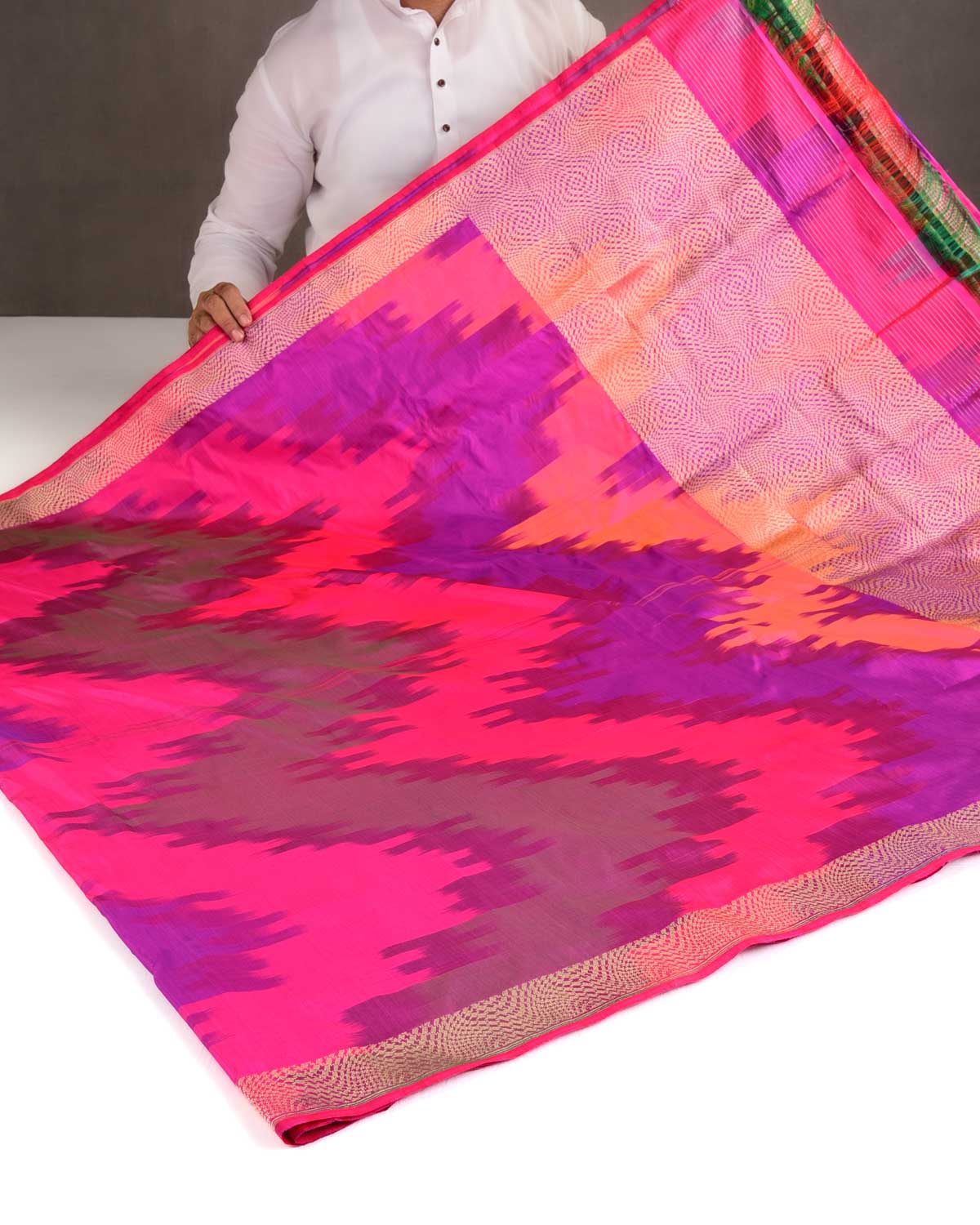 Rainbow Pink Kadhuan Brocade Handwoven Katan Silk Banarasi Saree-HolyWeaves