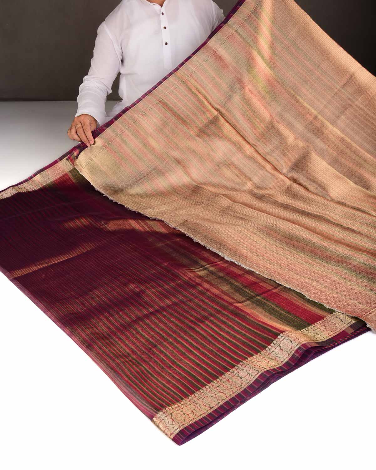 Metallic Multi-color Zari Brocade Woven Kora Tissue Saree-HolyWeaves