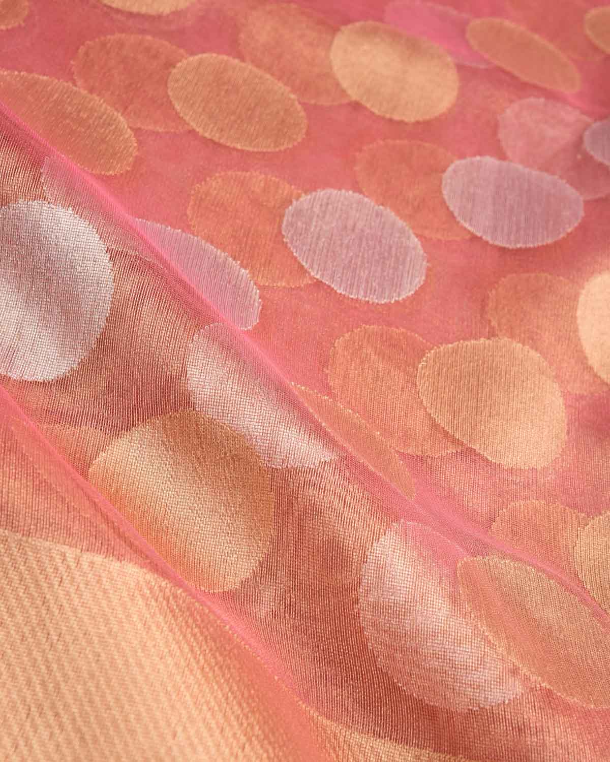 Metallic Garnet Gold and Silver Zari Big Polka Kadhuan Brocade Handwoven Net Tissue Banarasi Saree-HolyWeaves