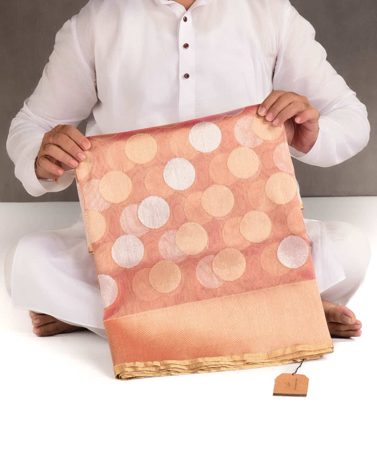 Metallic Garnet Gold and Silver Zari Big Polka Kadhuan Brocade Handwoven Net Tissue Banarasi Saree-HolyWeaves