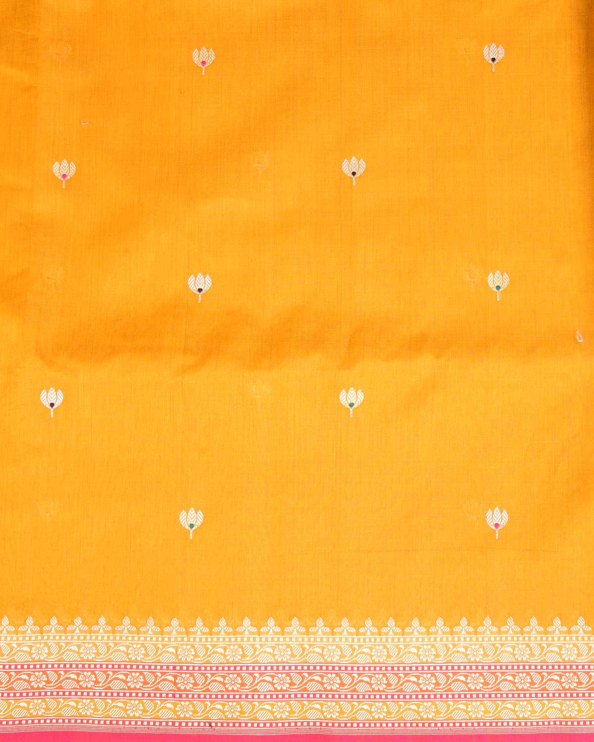 Mustard Yellow Gold Zari & Resham Buti Kadhuan Brocade Handwoven Cotton Silk Banarasi Saree