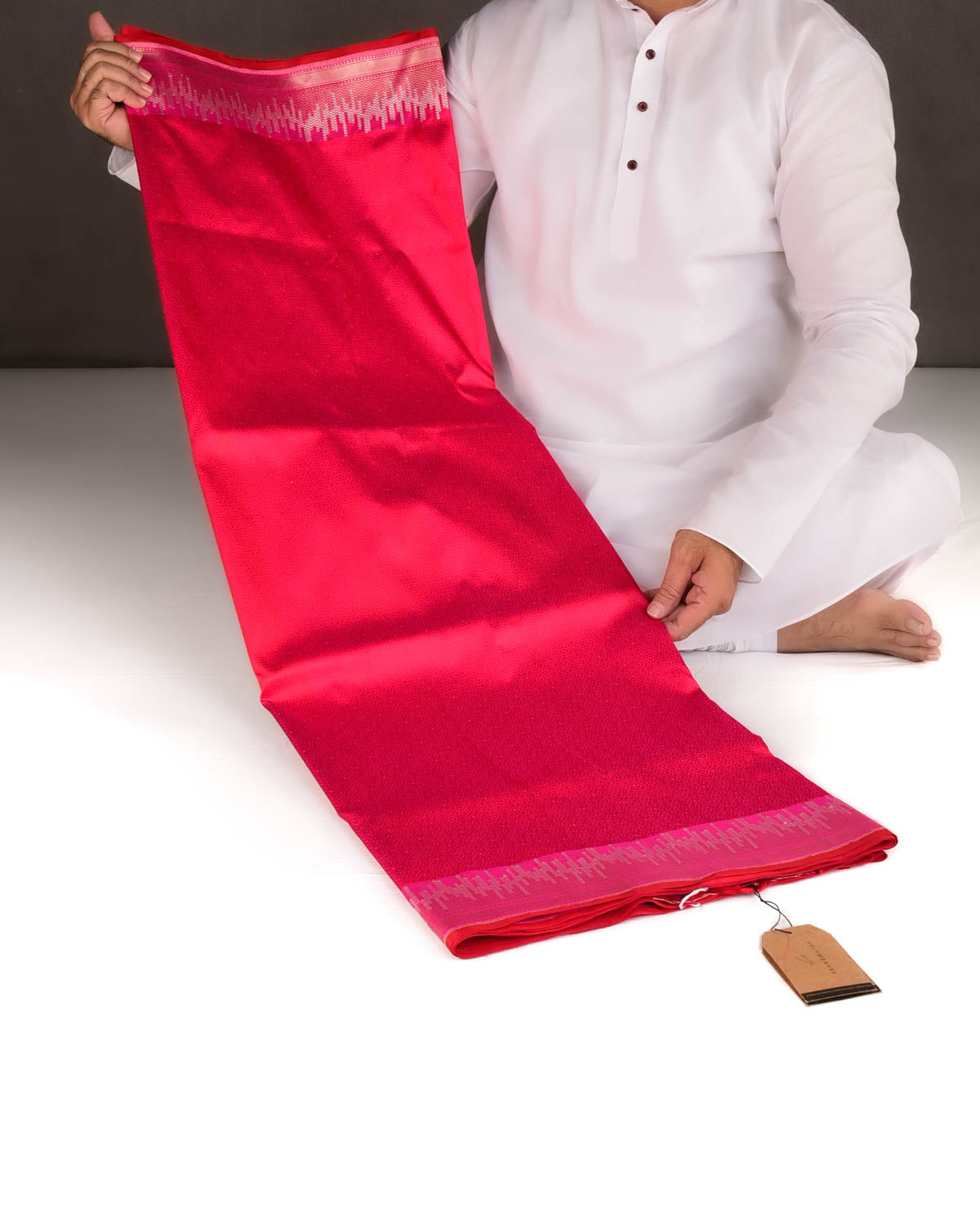 Shot Red-Pink Gold & Silver Zari Tanchoi Kadhuan Brocade Handwoven Katan Silk Banarasi Saree-HolyWeaves