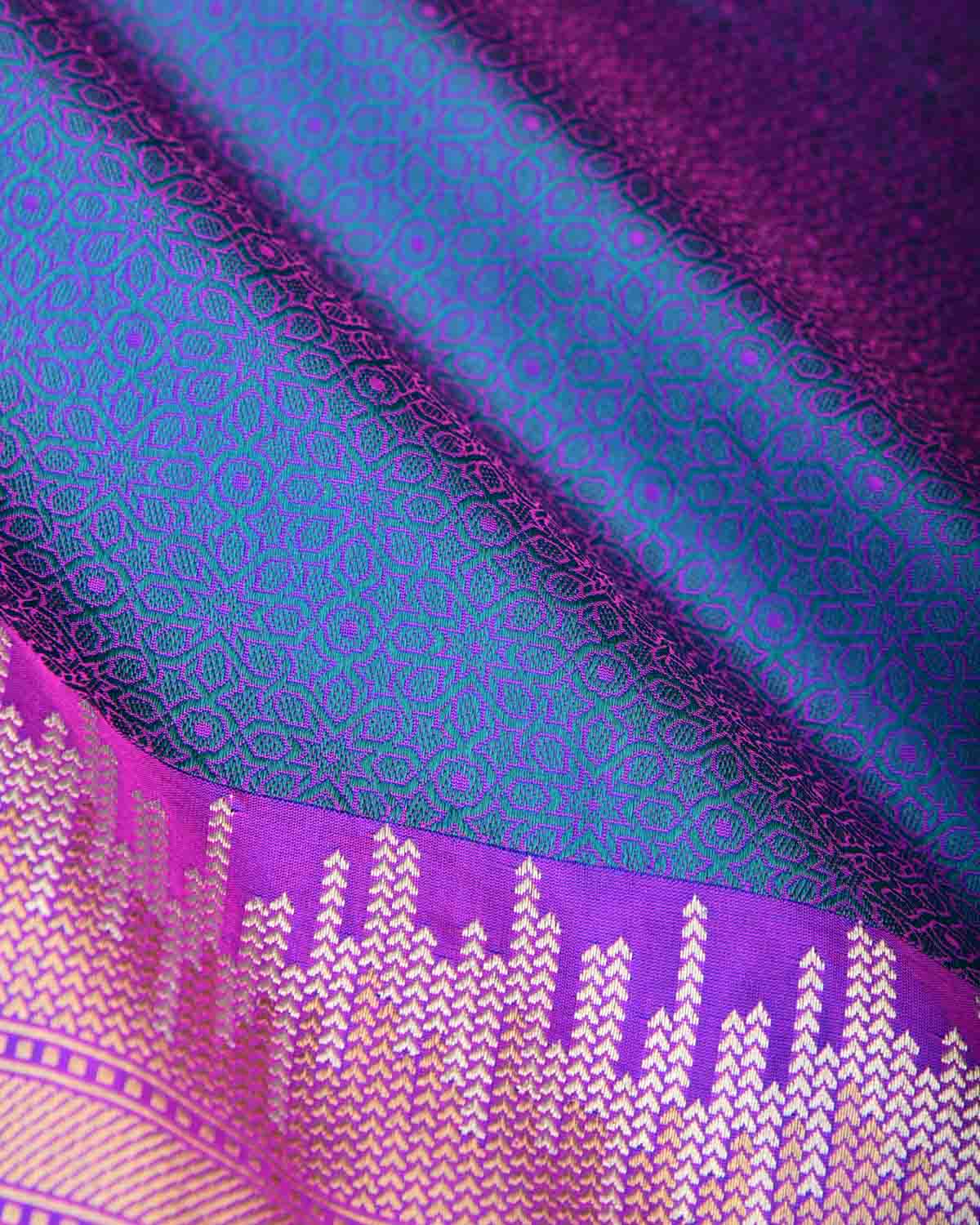 Shot Pink-Blue Mosaic Kadhuan Brocade Handwoven Katan Silk Banarasi Saree-HolyWeaves