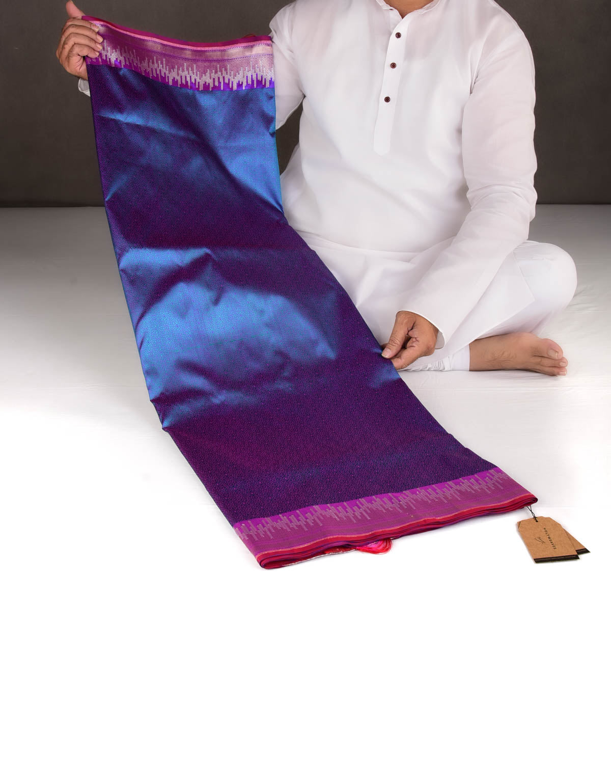 Shot Pink-Blue Mosaic Kadhuan Brocade Handwoven Katan Silk Banarasi Saree-HolyWeaves