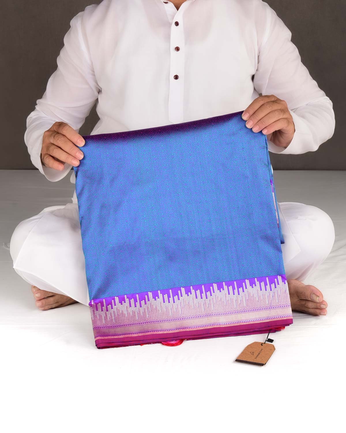 Shot Pink-Blue Mosaic Kadhuan Brocade Handwoven Katan Silk Banarasi Saree-HolyWeaves