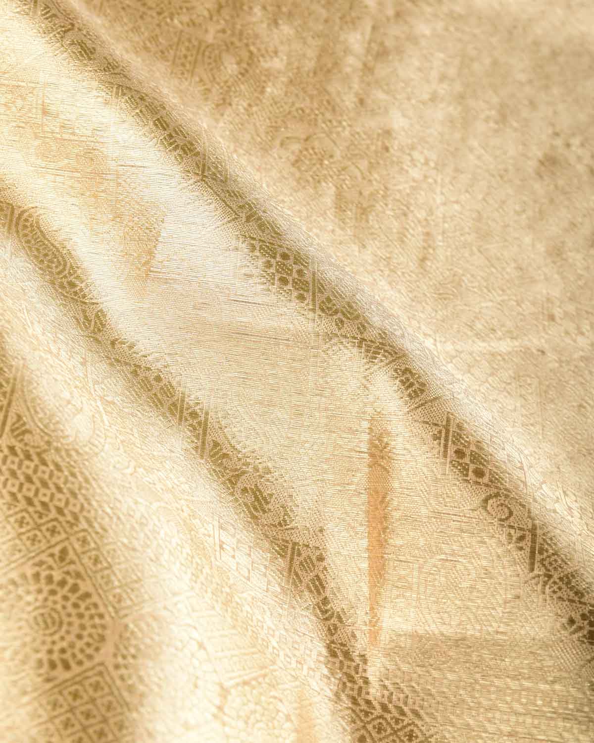 Metallic Gold Zari Tanchoi Brocade Woven Tissue Banarasi Saree-HolyWeaves