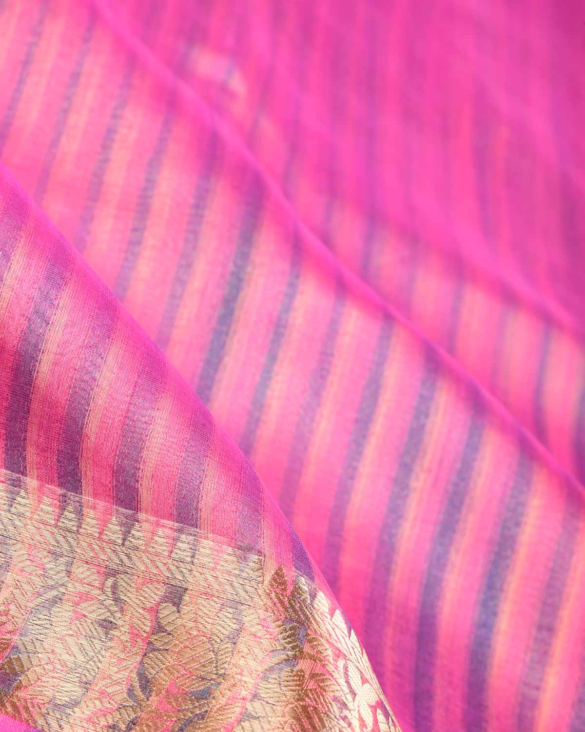 Variegated Metallic Pink Zari Brocade Woven Kora Tissue Saree-HolyWeaves