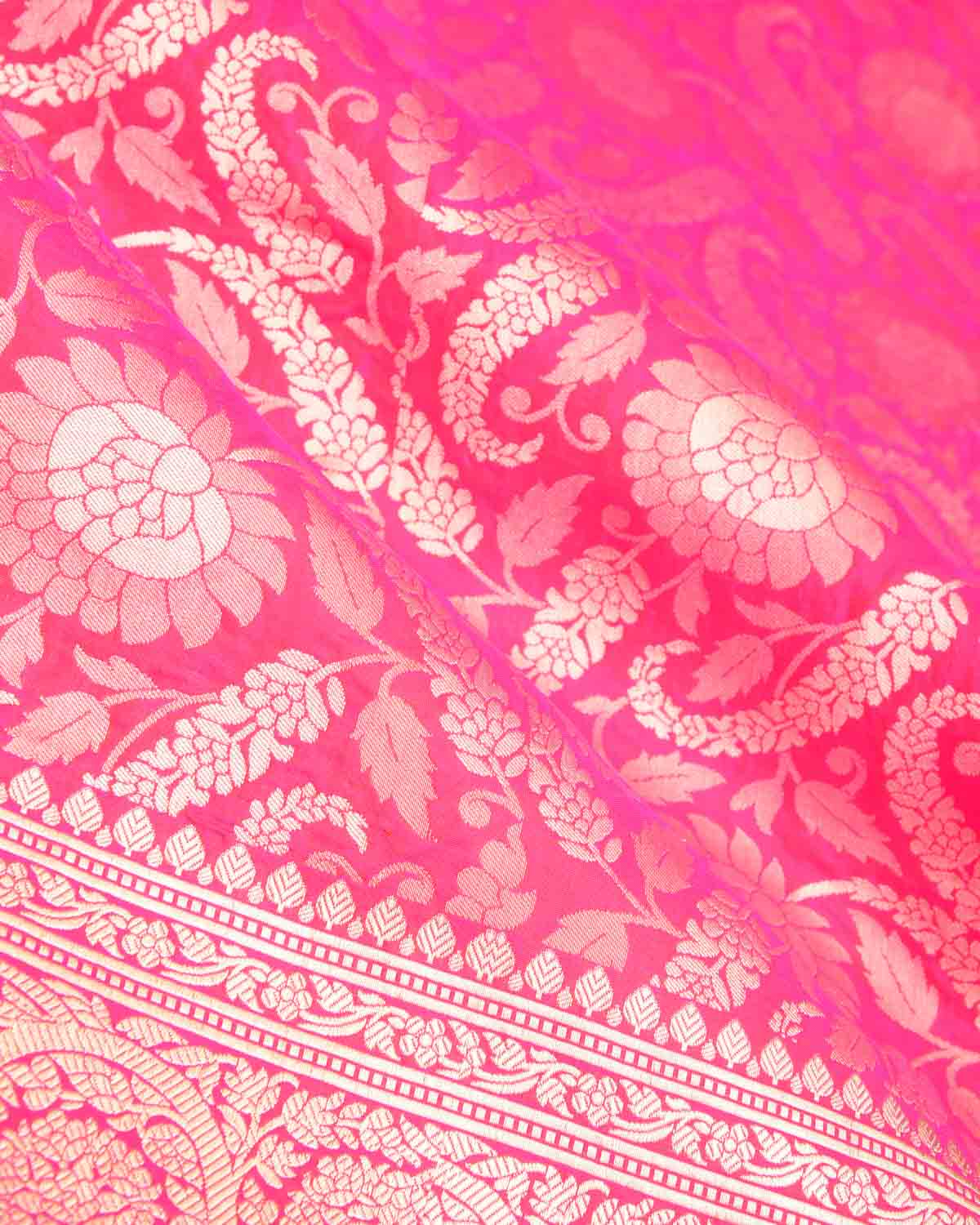 Shot Red-Pink Dual Tone Gold Zari Floral Jaal Cutwork Brocade Handwoven Katan Silk Banarasi Saree-HolyWeaves