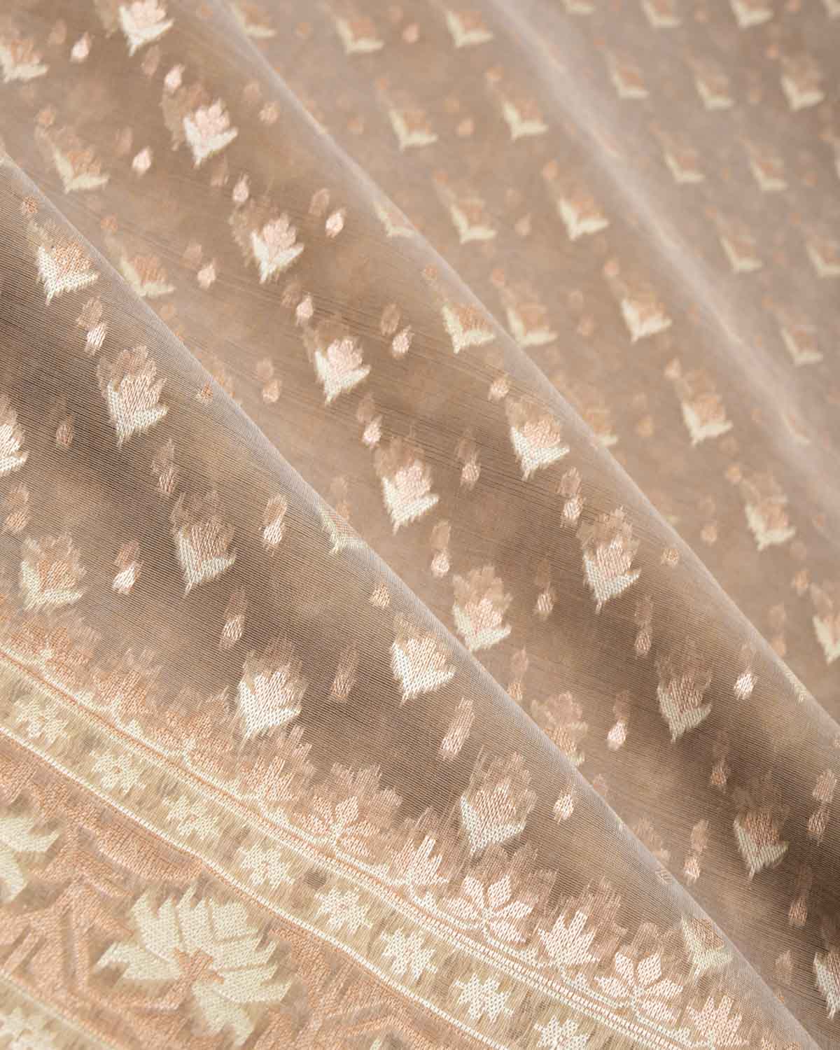 Stone Gray Alfi Buti Cutwork Brocade Woven Cotton Silk Banarasi Saree-HolyWeaves