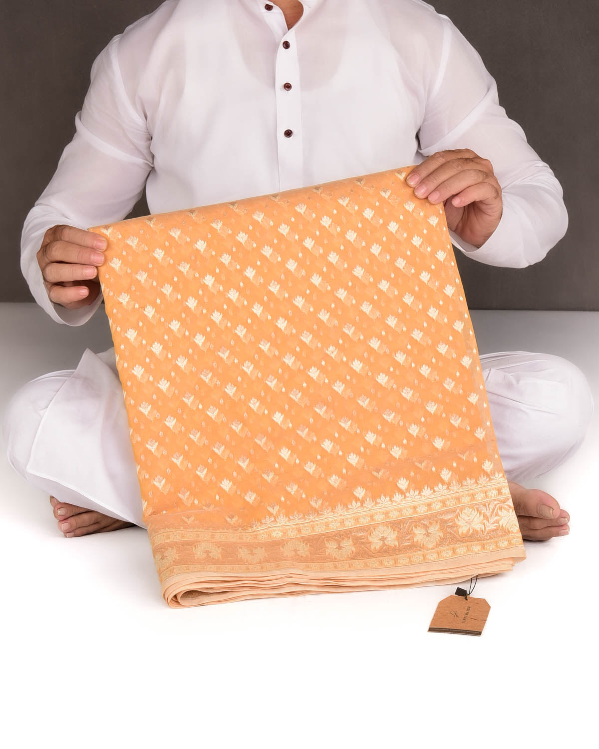 Yellow Alfi Buti Cutwork Brocade Woven Cotton Silk Banarasi Saree-HolyWeaves