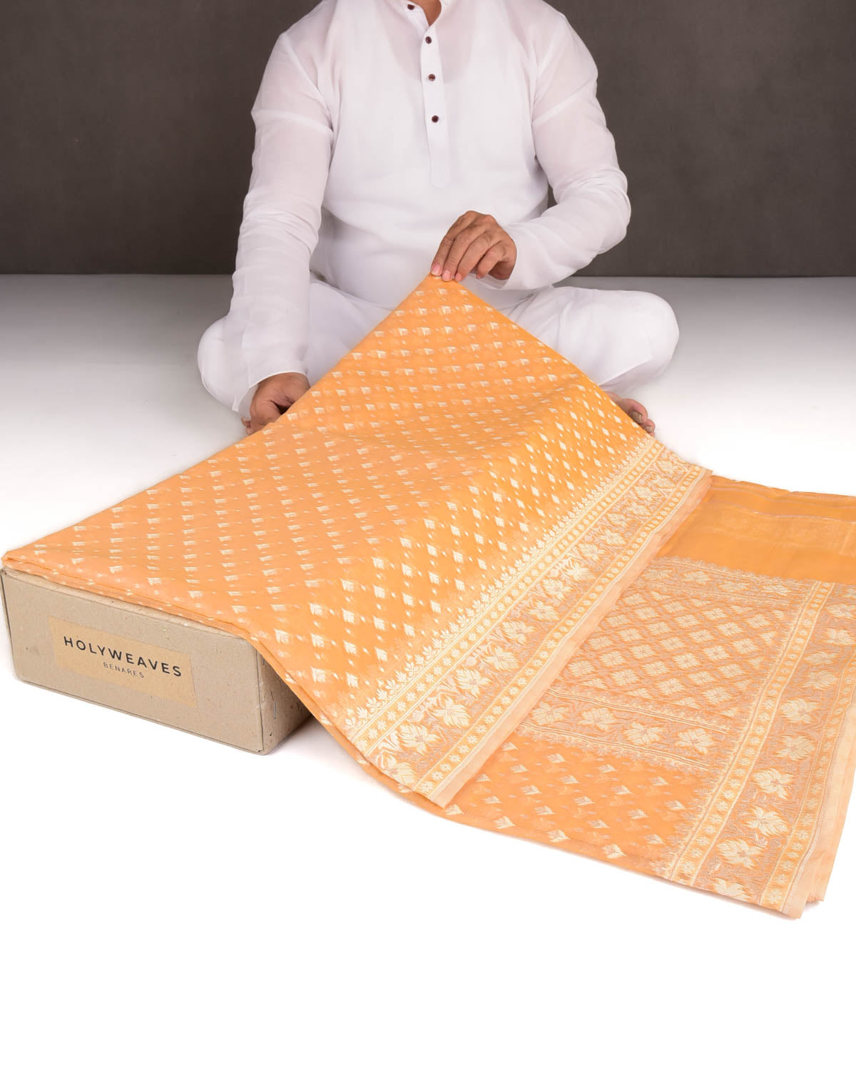 Yellow Alfi Buti Cutwork Brocade Woven Cotton Silk Banarasi Saree-HolyWeaves