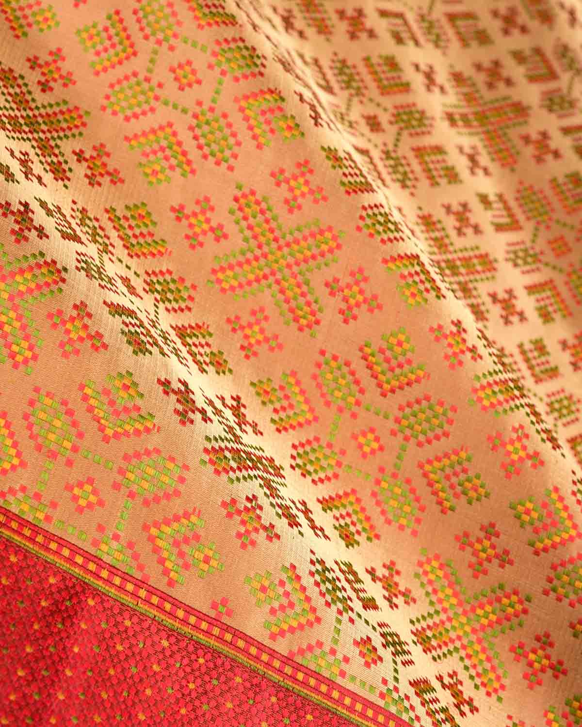 Beige Traditional Satin Jamawar Handwoven Katan Silk Banarasi Saree-HolyWeaves