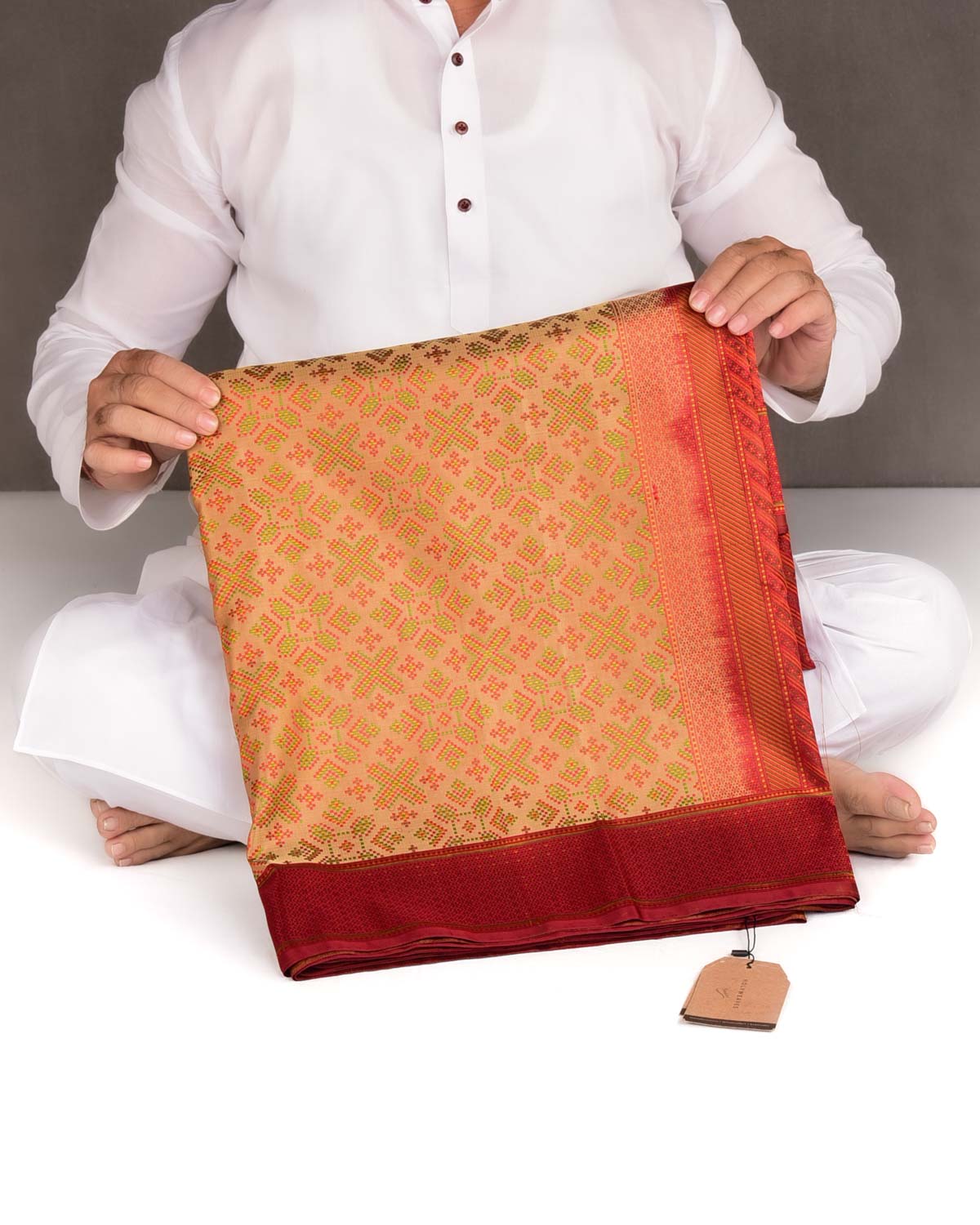 Beige Traditional Satin Jamawar Handwoven Katan Silk Banarasi Saree-HolyWeaves