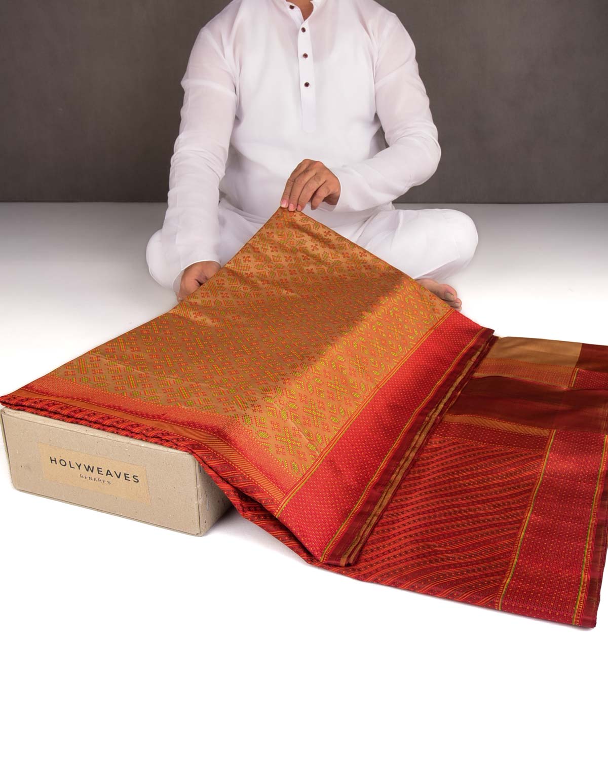 Beige Traditional Satin Jamawar Handwoven Katan Silk Banarasi Saree-HolyWeaves