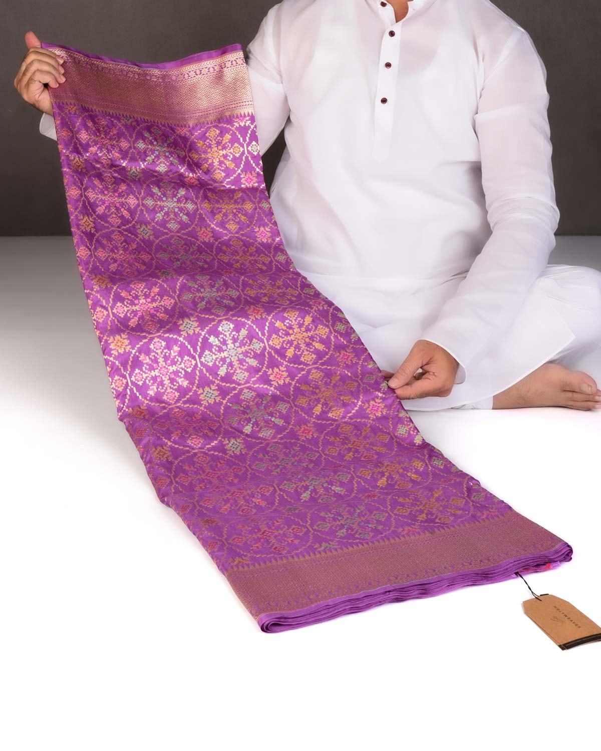 Lilac Tehra Patola Cutwork Brocade Handwoven Katan Silk Banarasi Saree-HolyWeaves