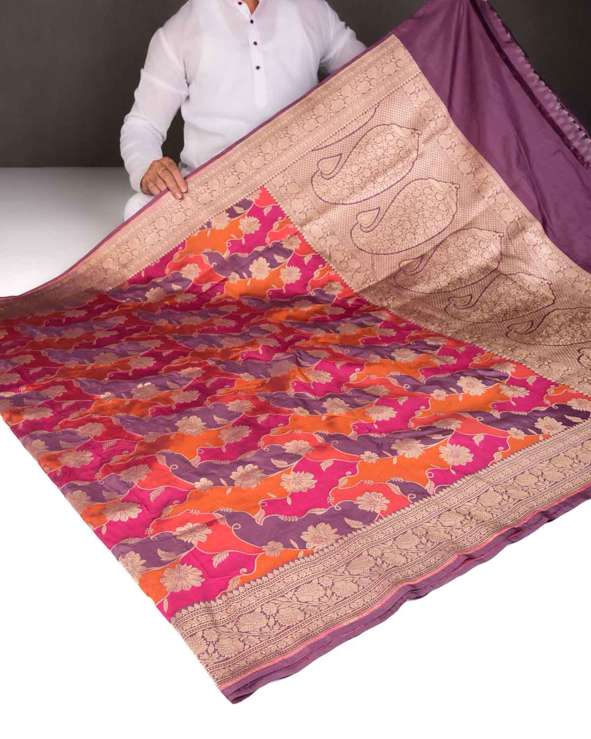 Multi-color Rangkaat Cutwork Brocade Handwoven Katan Silk Banarasi Saree-HolyWeaves