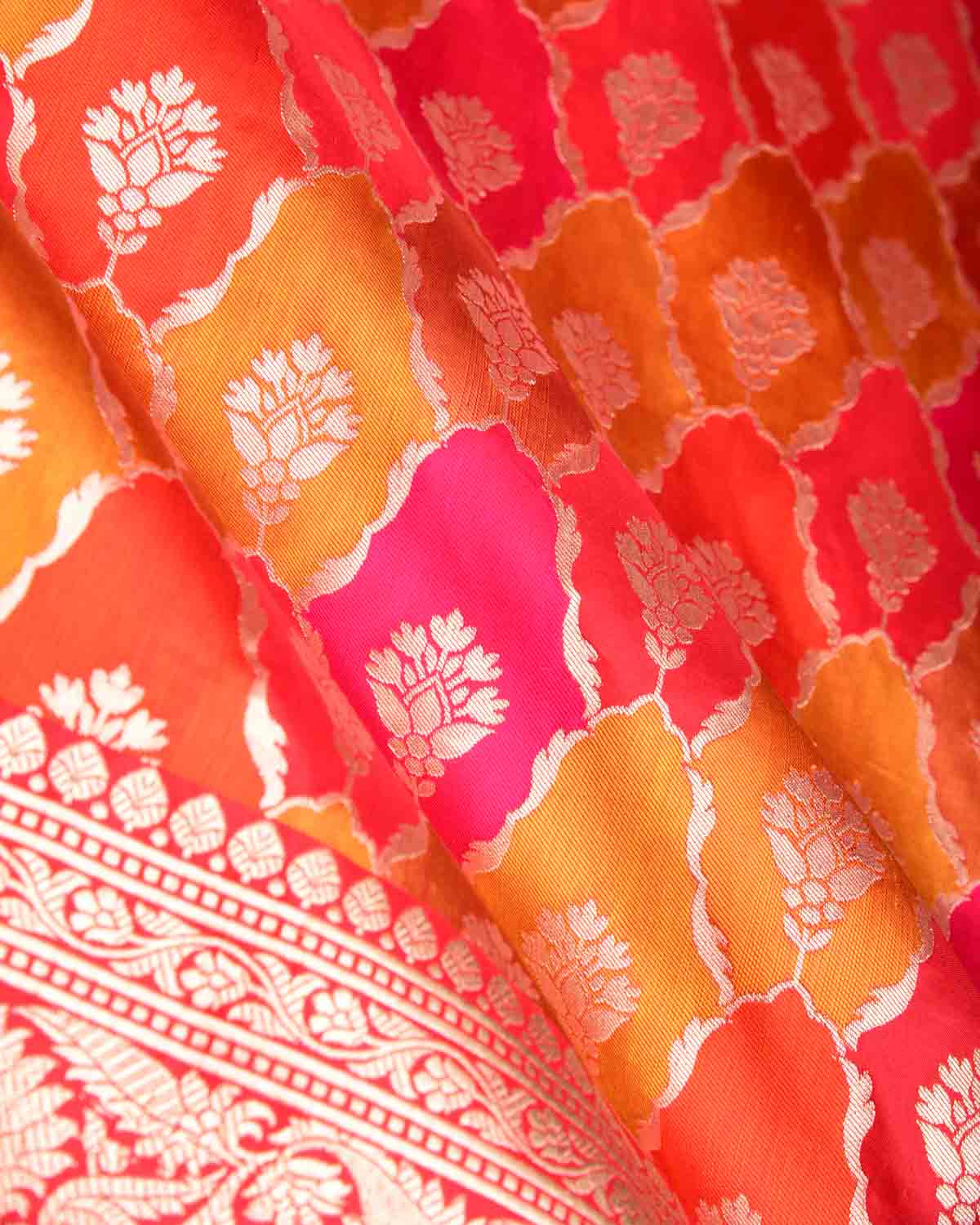 Bridal Multi-color Rangkaat Cutwork Brocade Handwoven Katan Silk Banarasi Saree-HolyWeaves