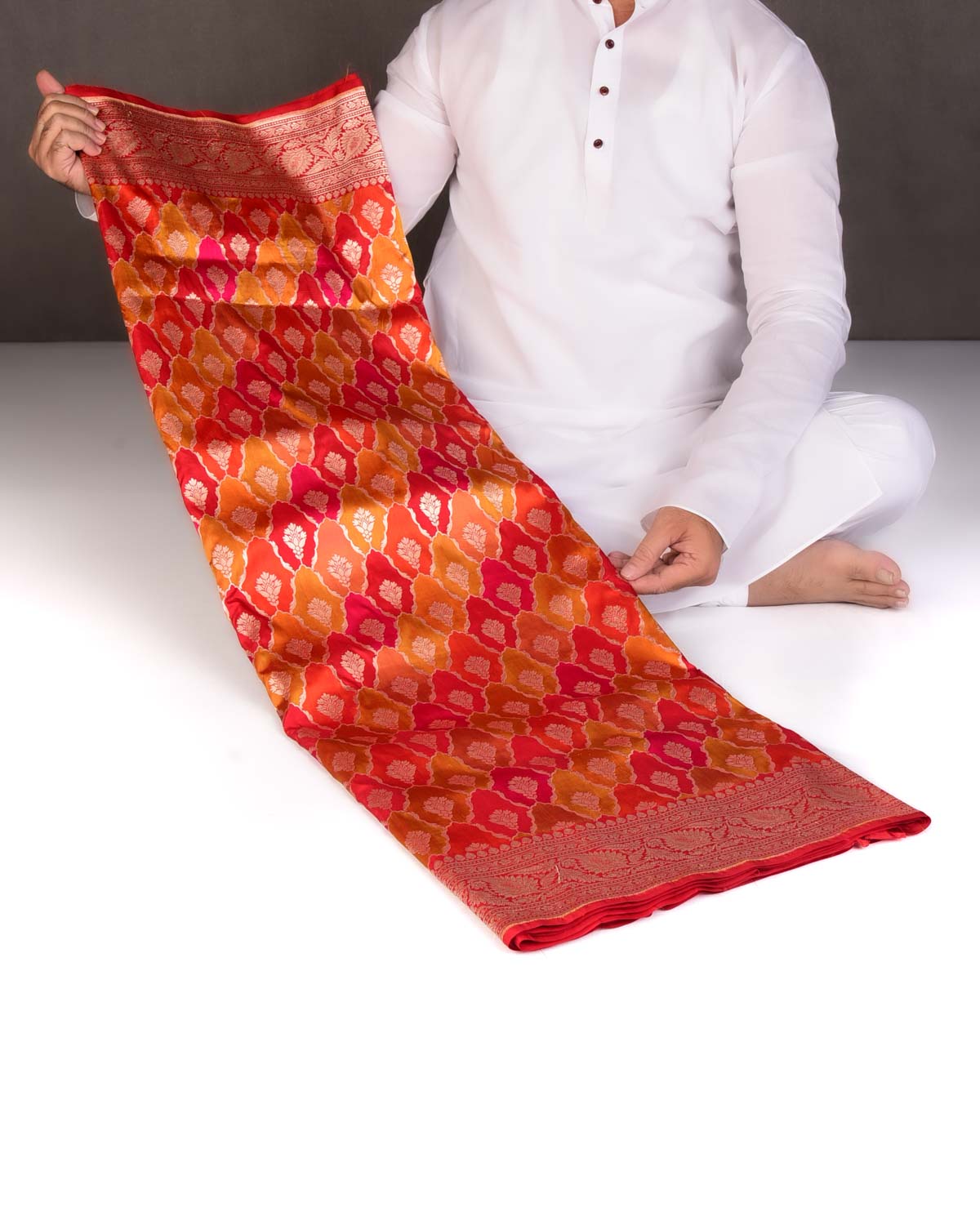 Bridal Multi-color Rangkaat Cutwork Brocade Handwoven Katan Silk Banarasi Saree-HolyWeaves